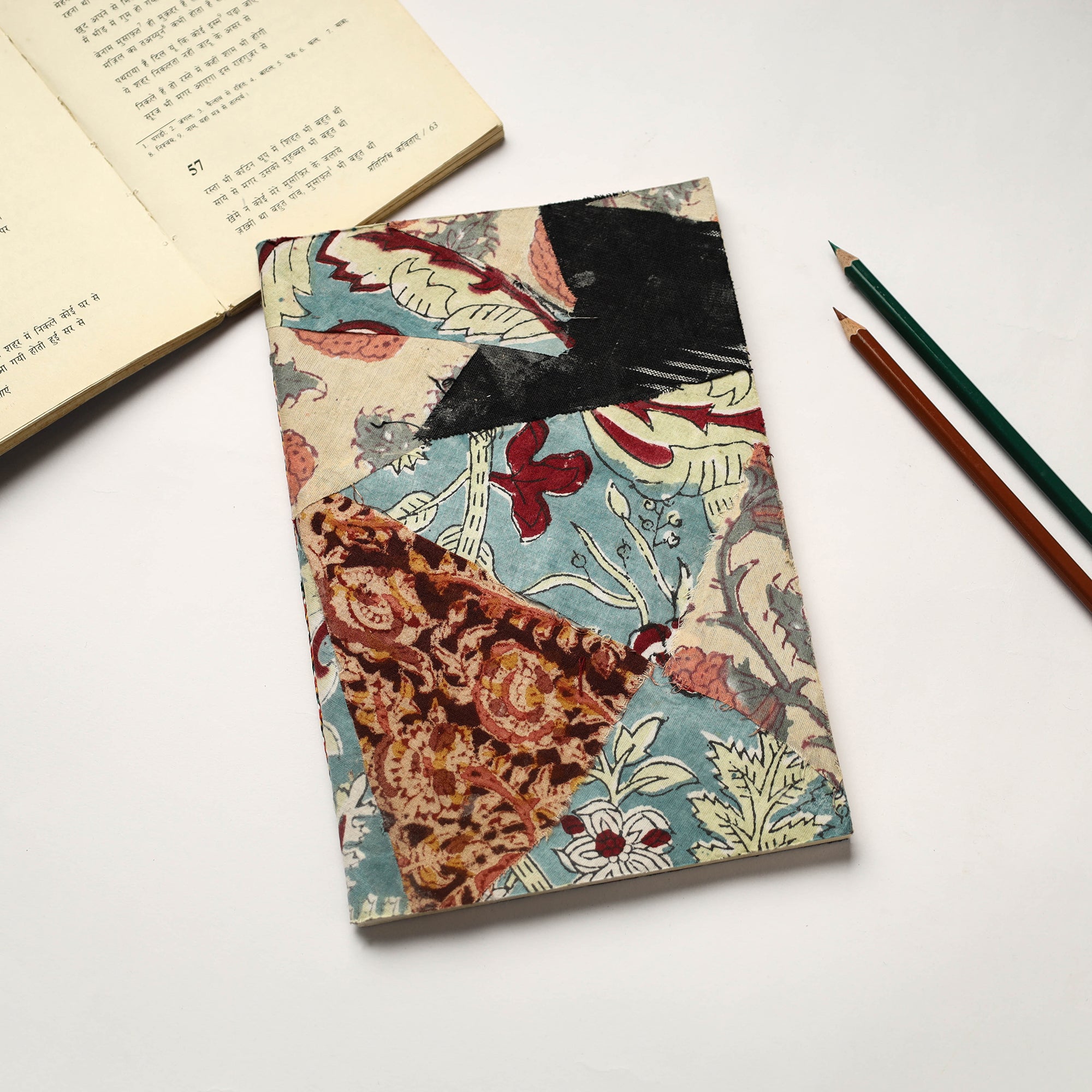 Black - Printed Fabric Cover Handmade Paper Notebook with Thread Lock 25 main image 0
