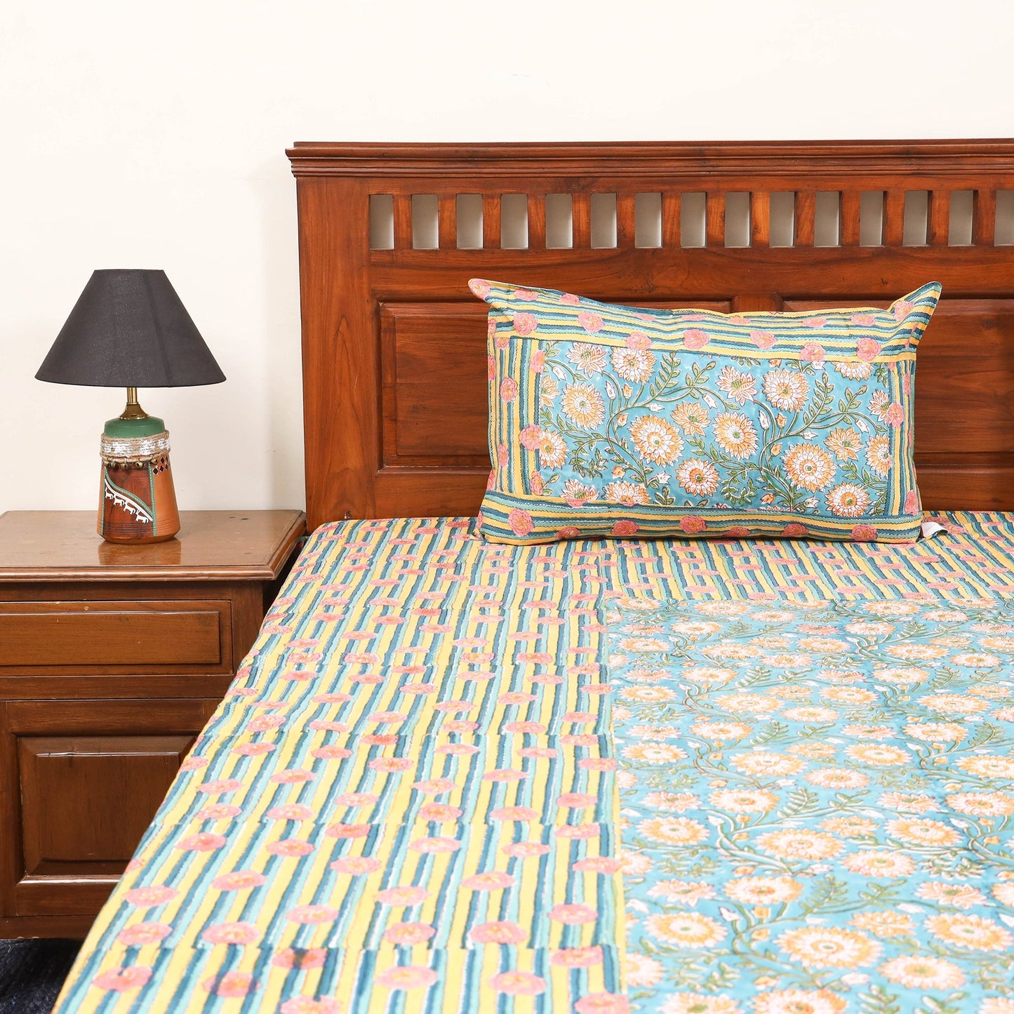 Patchwork hand double sanganeri bedsheet set (108 x 90 in)