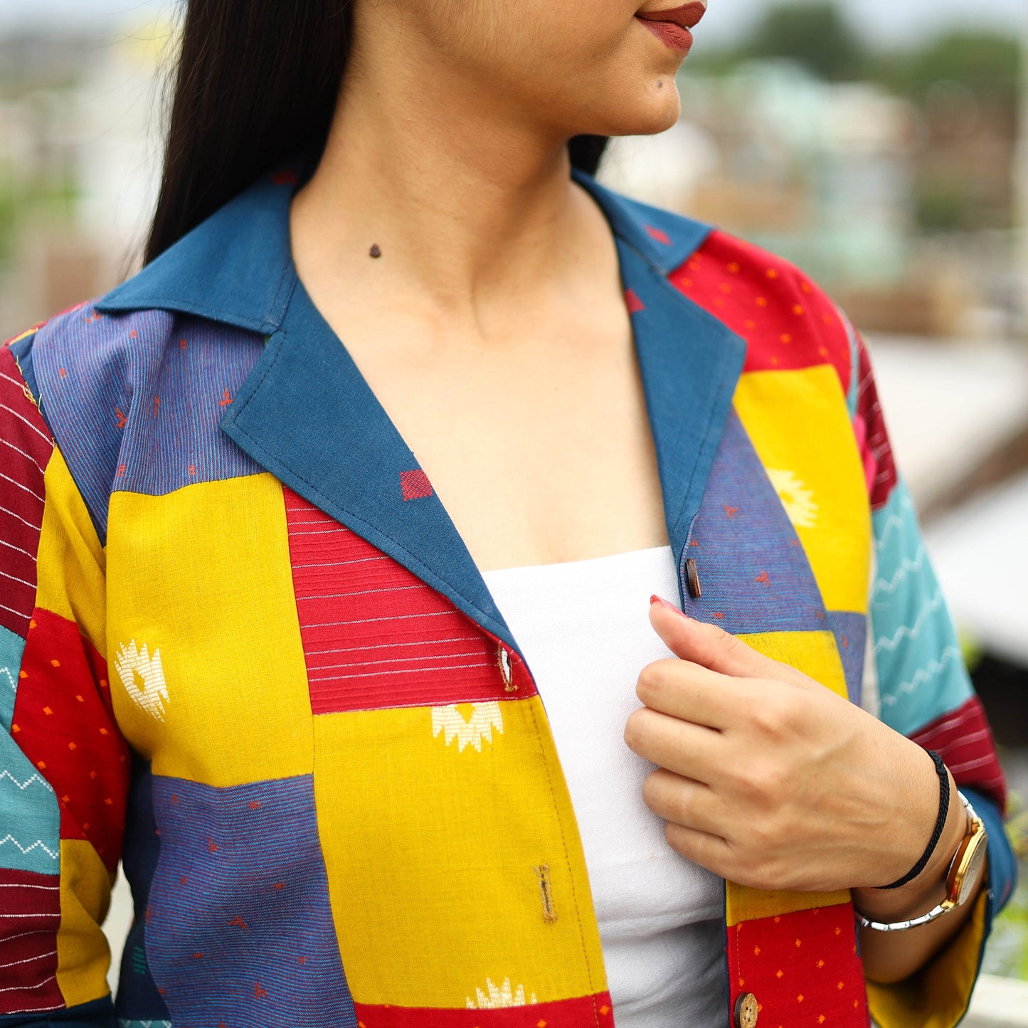 Multicolor Patchwork Jacquard Women's Jacket