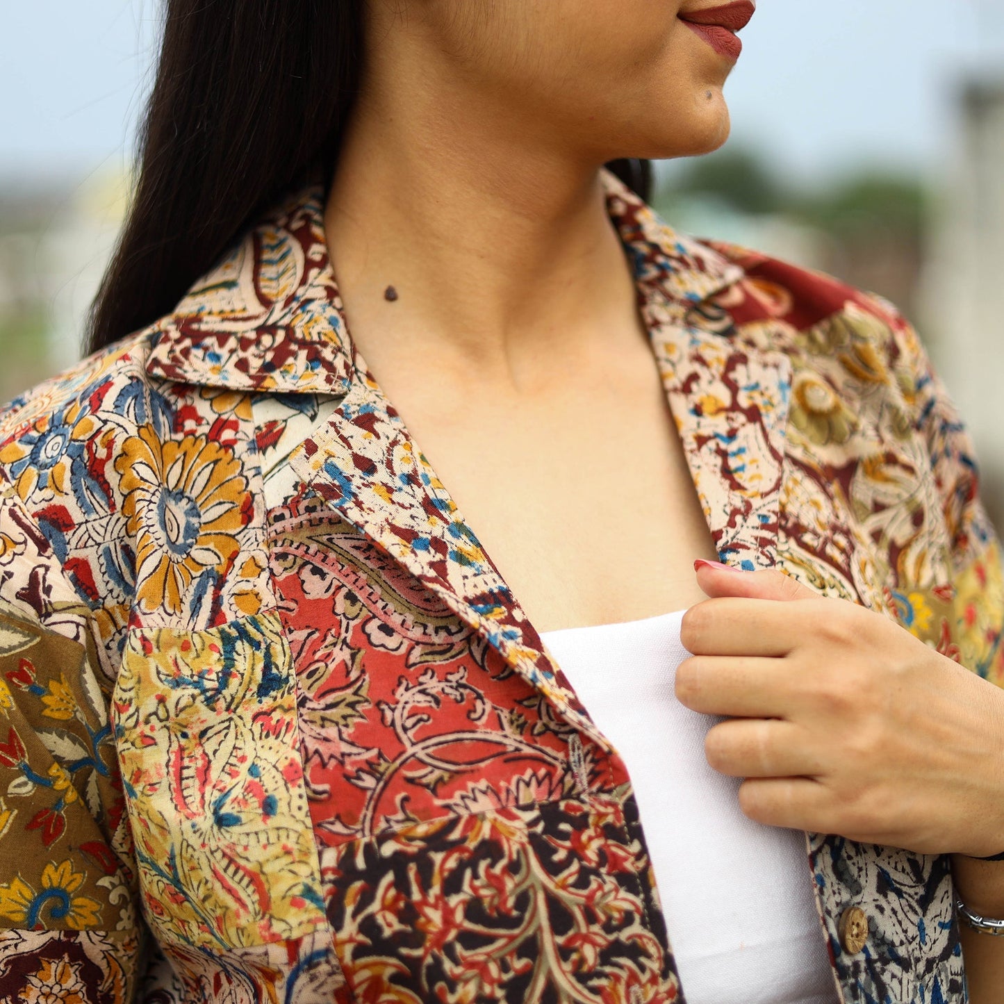 Multicolor Patchwork Kalamkari Print Women's Jacket