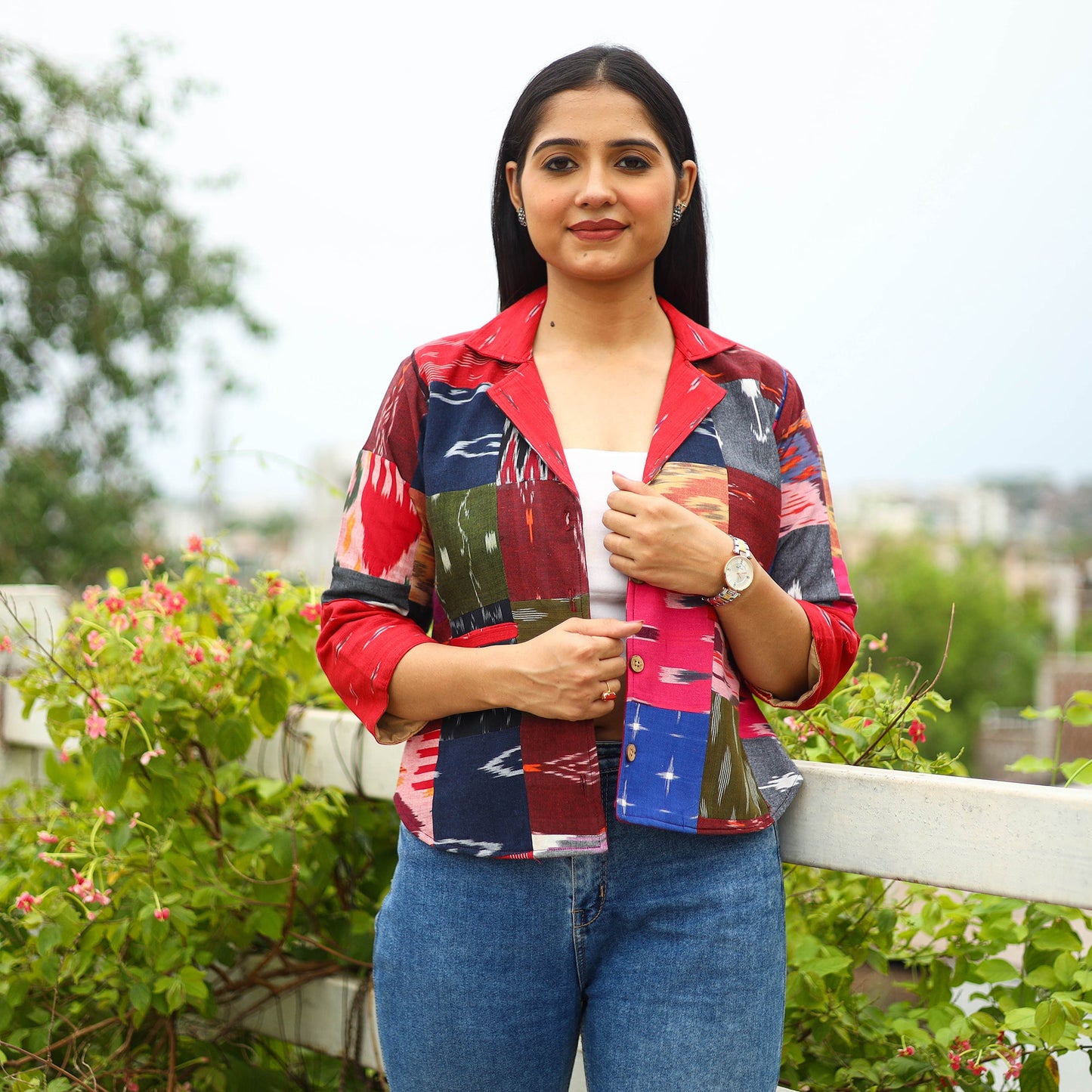 Multicolor Patchwork Pochampally Ikat Women's Jacket