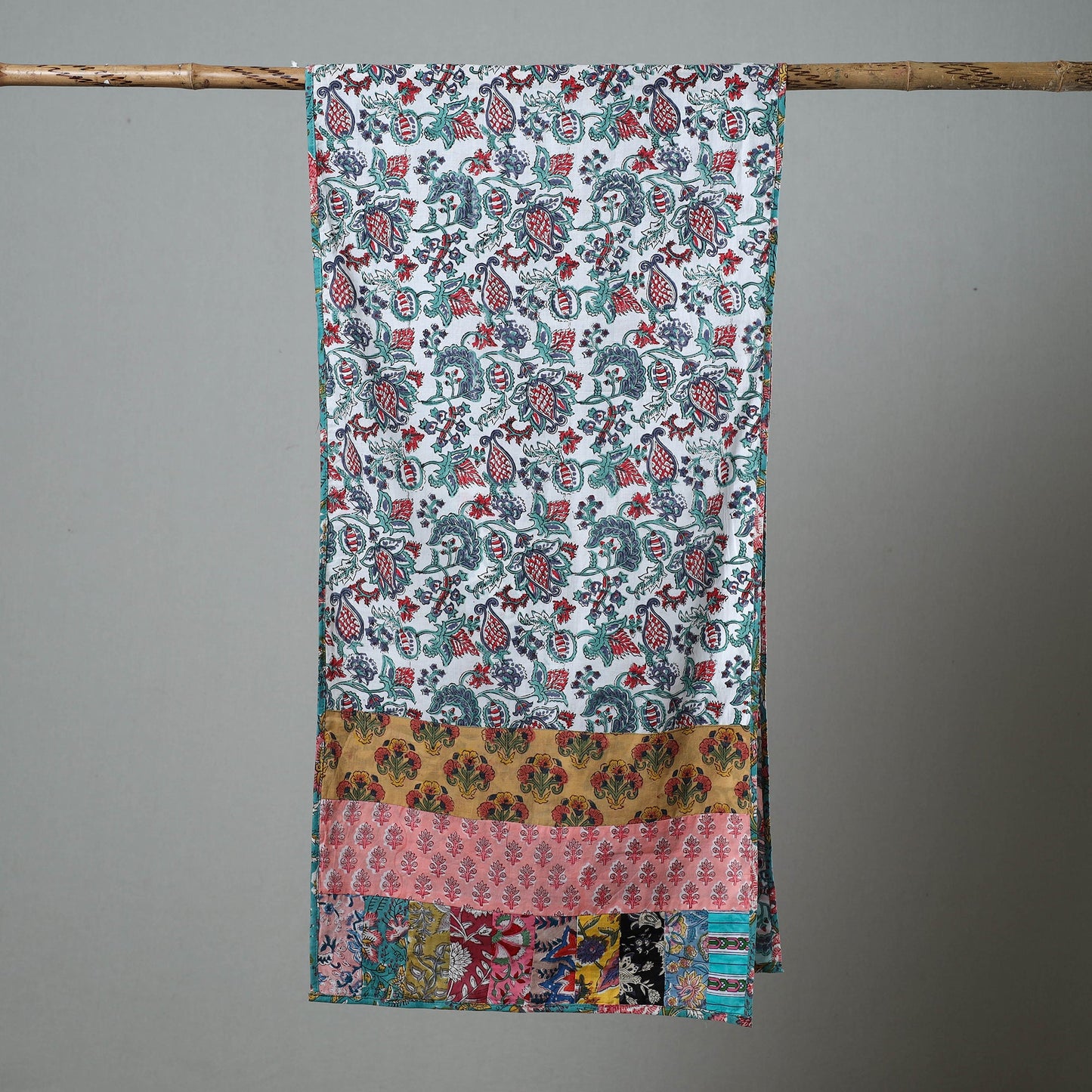 Patchwork Block Printed Cotton Sanganeri Stole Online