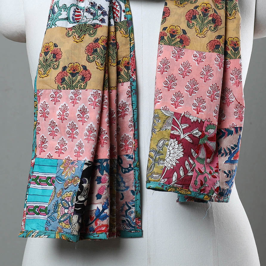 Patchwork Block Printed Cotton Sanganeri Stole Online