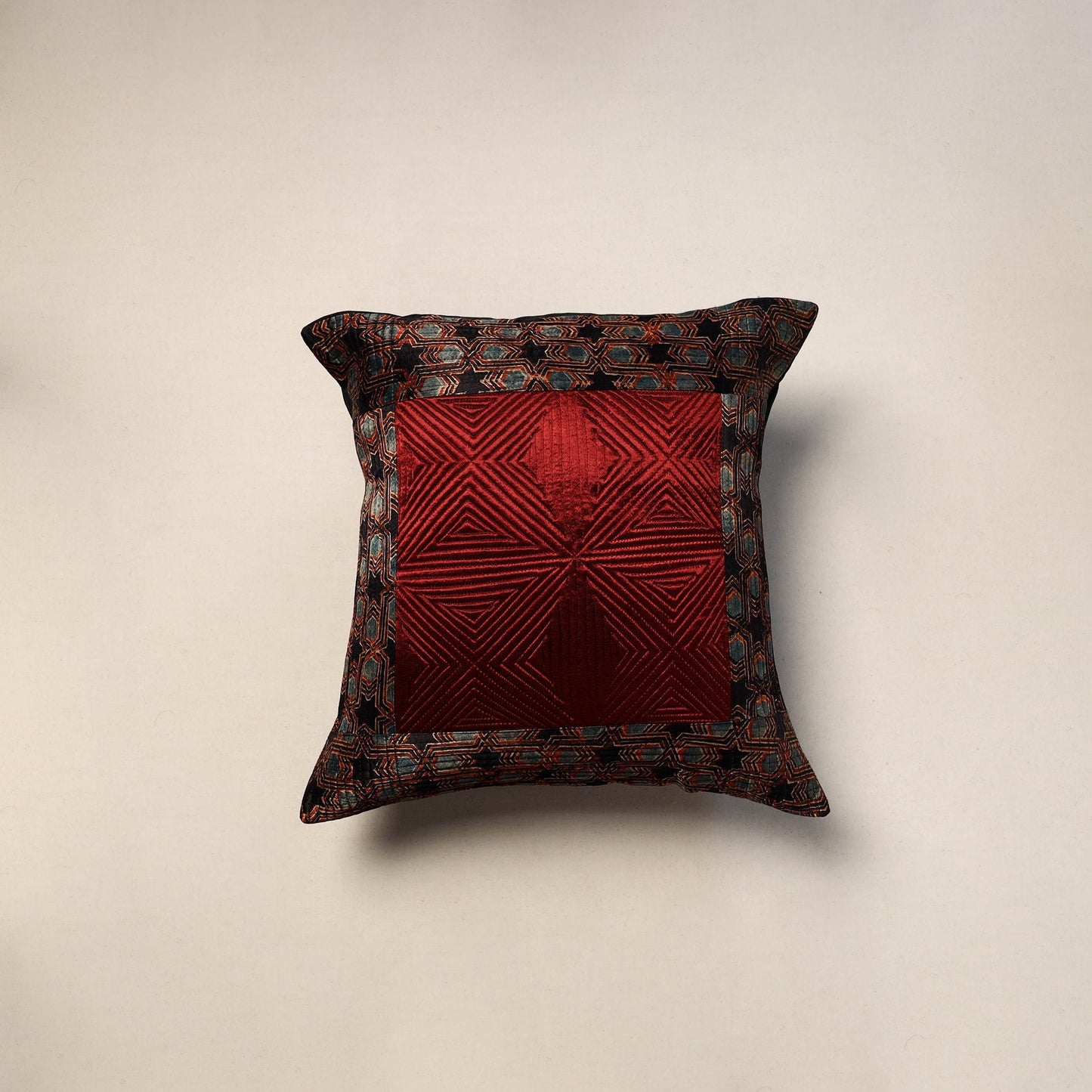 Patchwork quilted cushion cover (16 x 16 in) 04