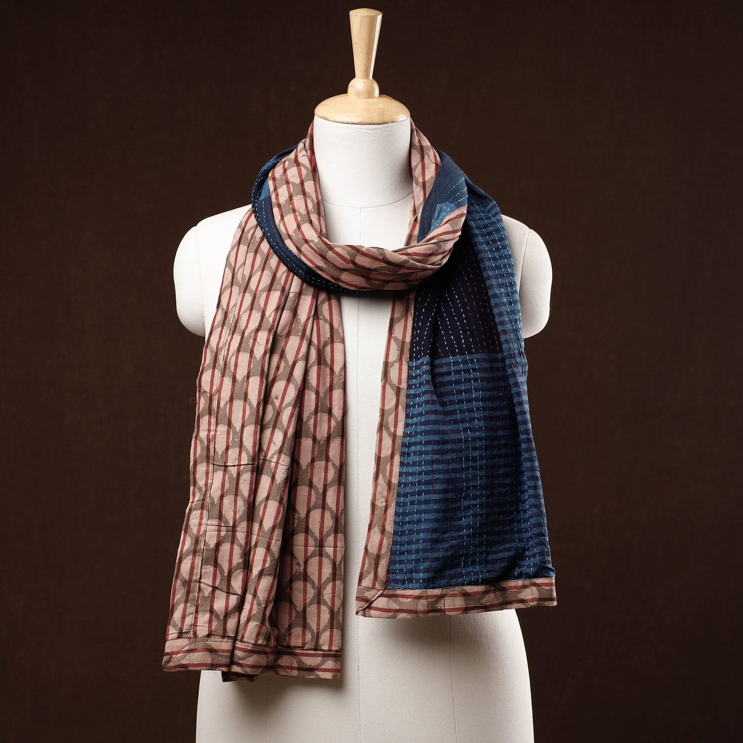 Patchwork Reversible Block Printed Tagai Cotton Stole