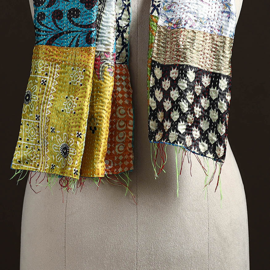 Multicolor - patchwork reversible silk bengal hand kantha