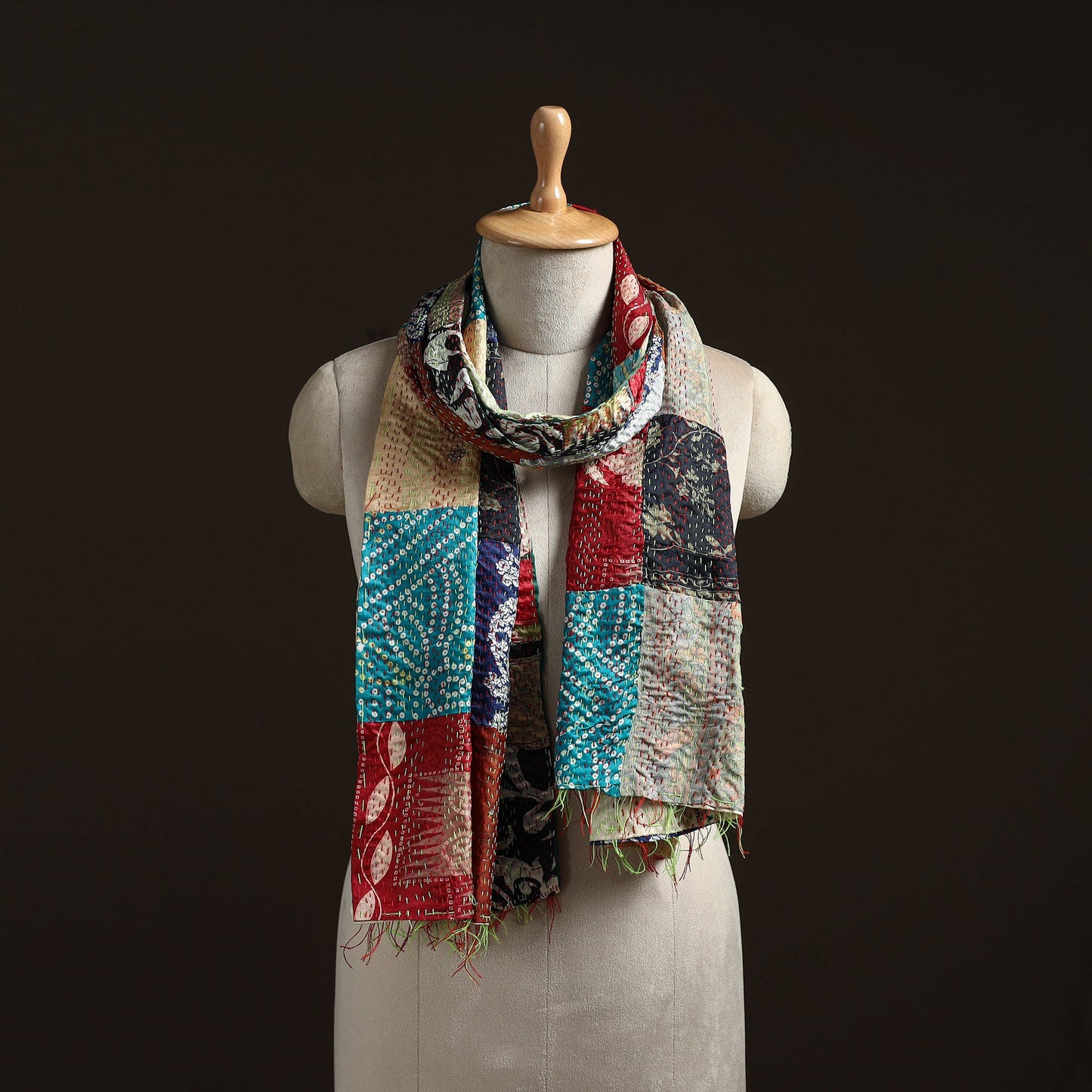 Multicolor - patchwork reversible silk bengal hand kantha