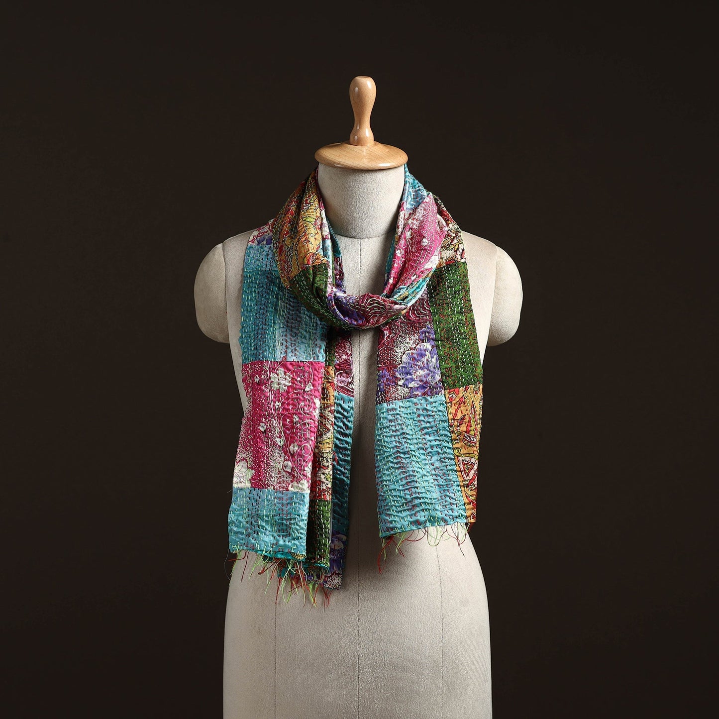 Multicolor - patchwork reversible silk bengal hand kantha