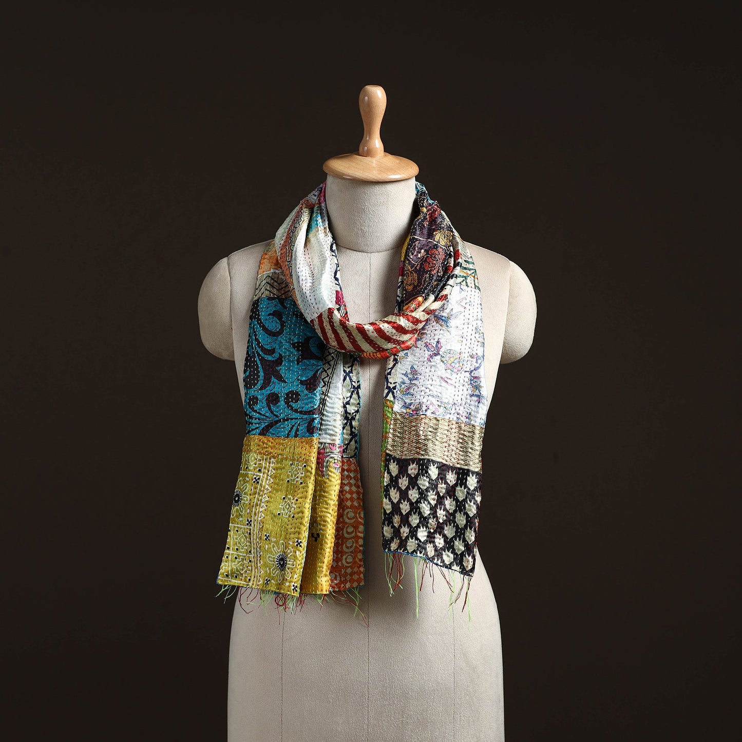 Multicolor - patchwork reversible silk bengal hand kantha