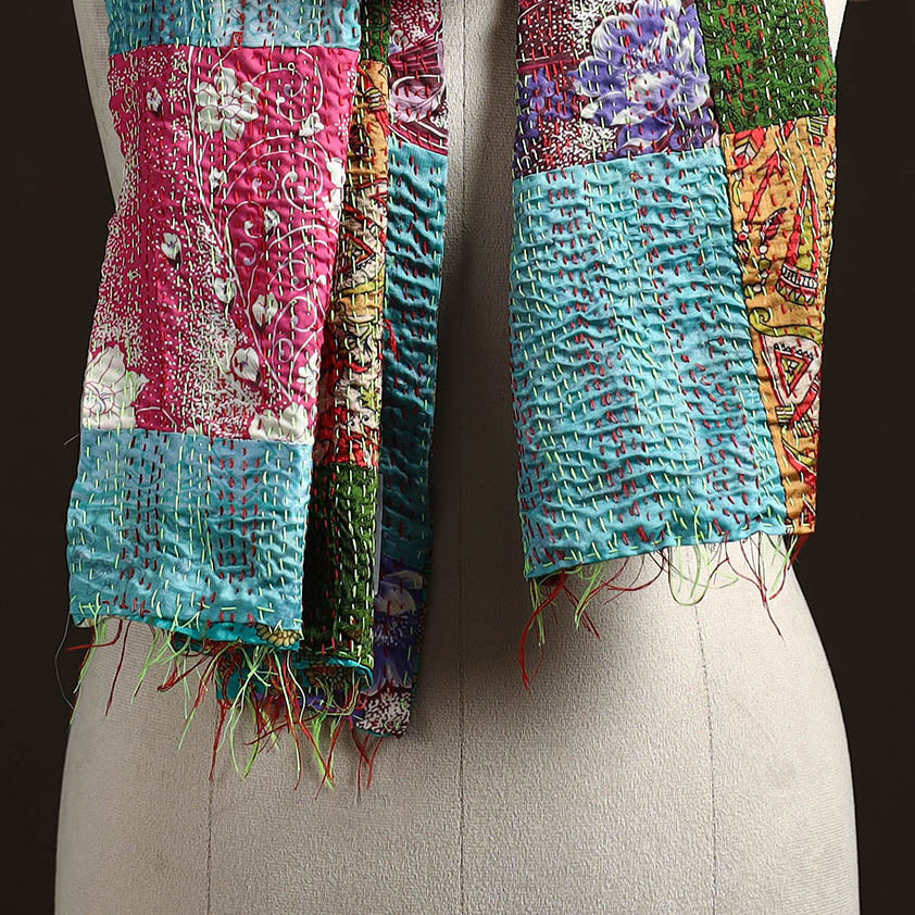 Multicolor - patchwork reversible silk bengal hand kantha