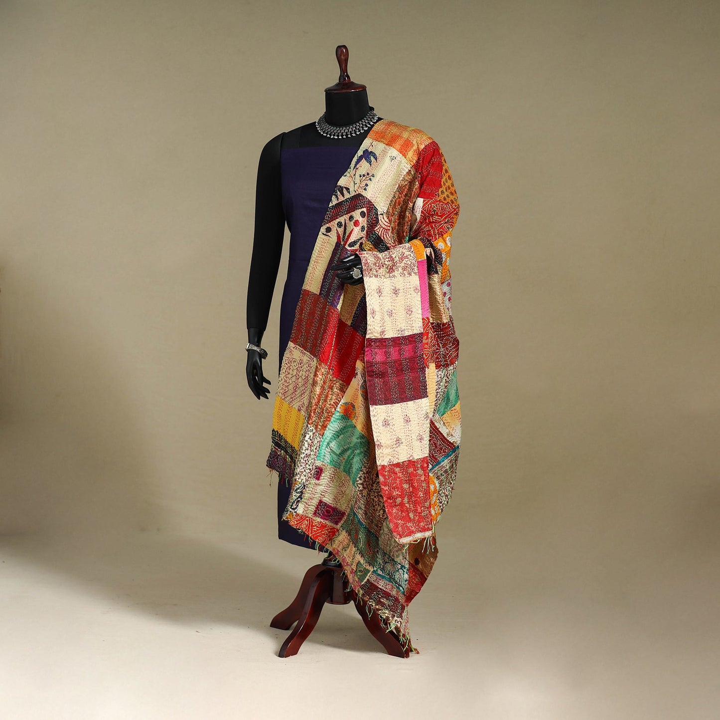 Multicolor - patchwork reversible silk bengal kantha work