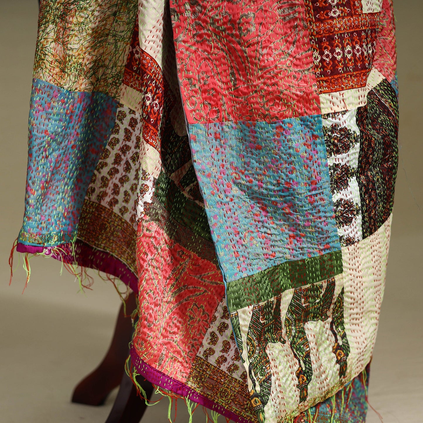 Multicolor - patchwork reversible silk bengal kantha work