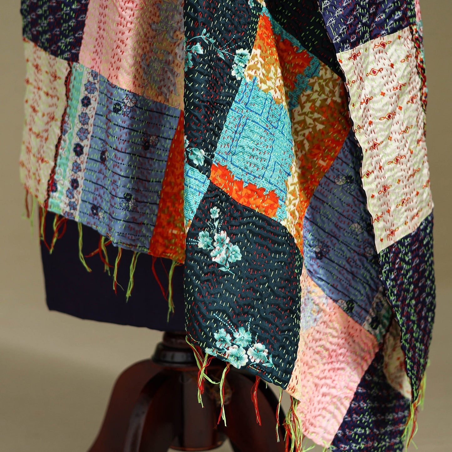 Multicolor - patchwork reversible silk bengal kantha work