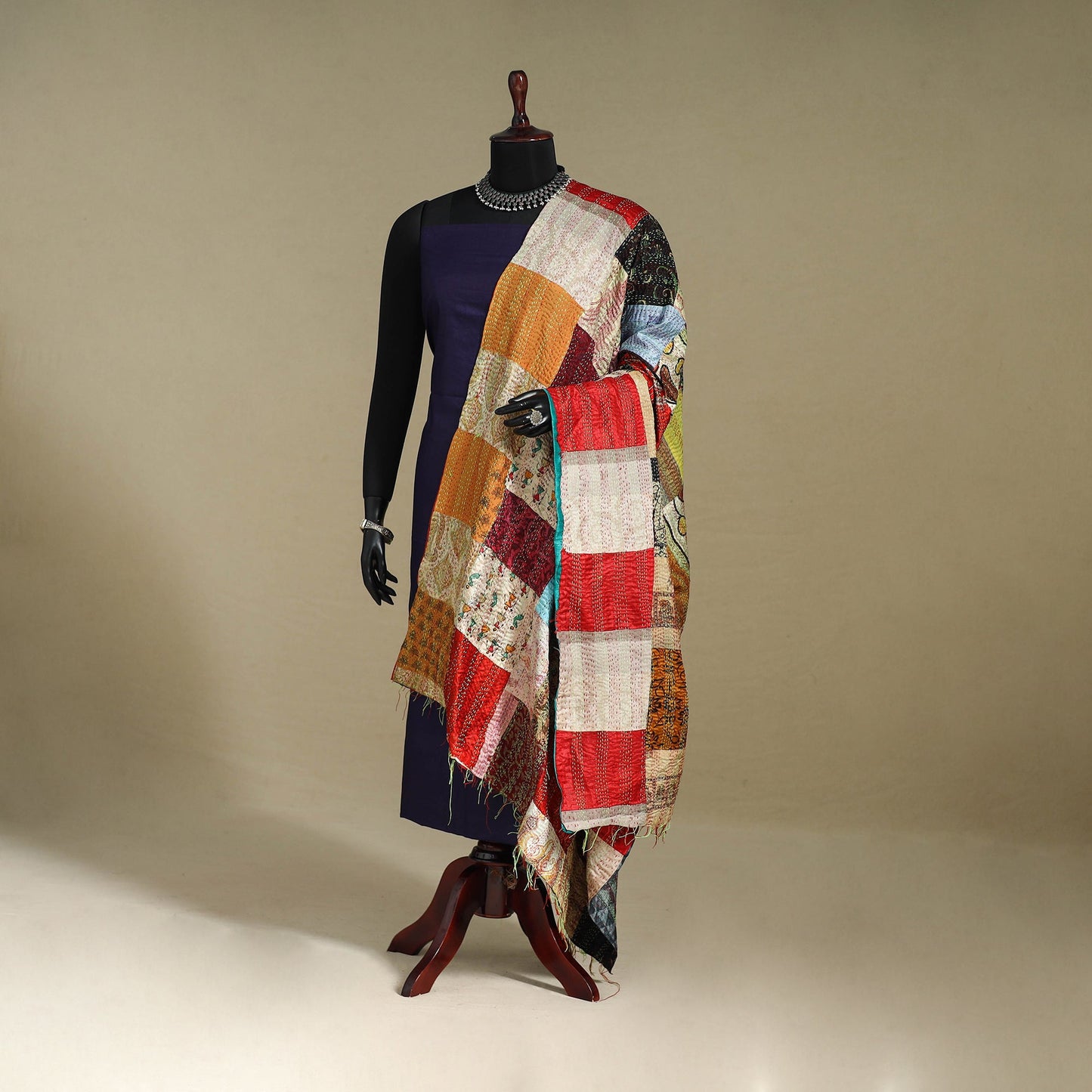 Multicolor - patchwork reversible silk bengal kantha work