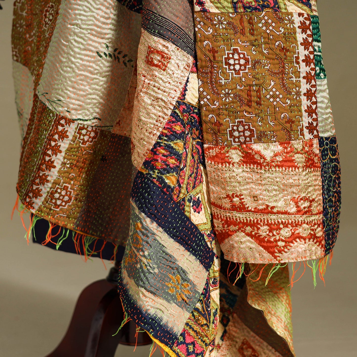 Multicolor - patchwork reversible silk bengal kantha work