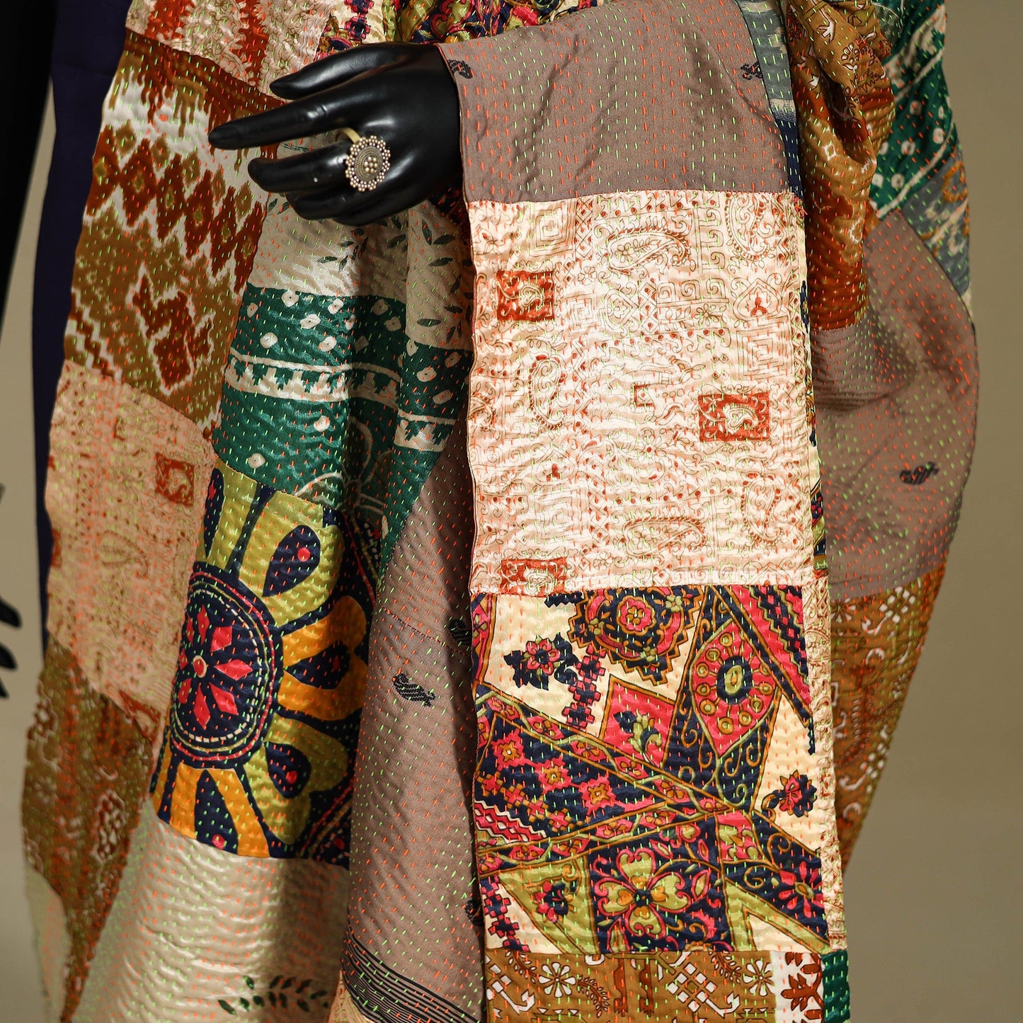 Multicolor - patchwork reversible silk bengal kantha work