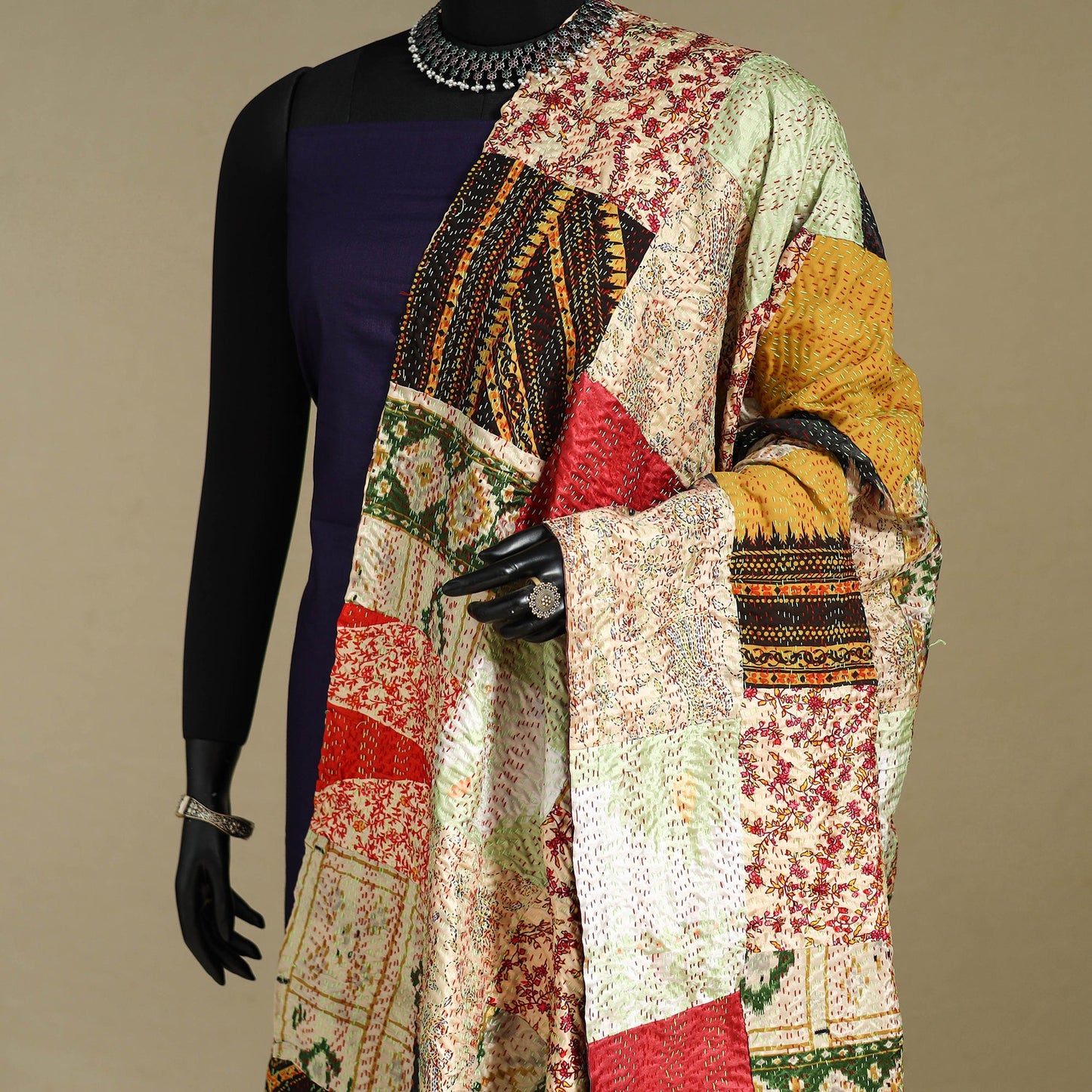 Multicolor - patchwork reversible silk bengal kantha work