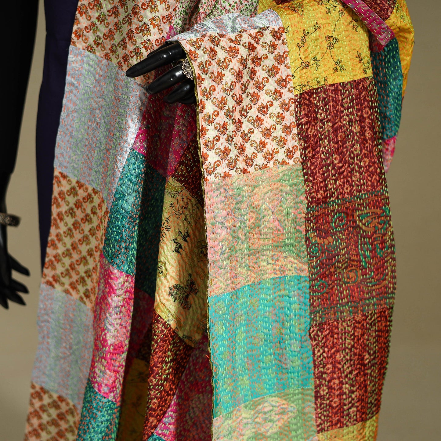 Multicolor - patchwork reversible silk bengal kantha work