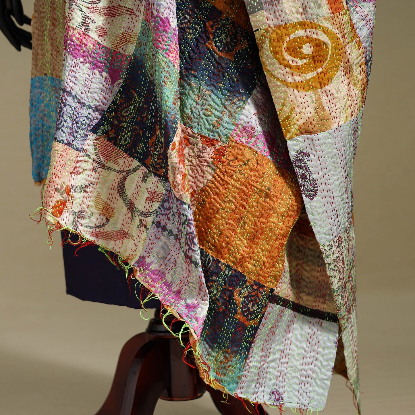 Multicolor - patchwork reversible silk bengal kantha work