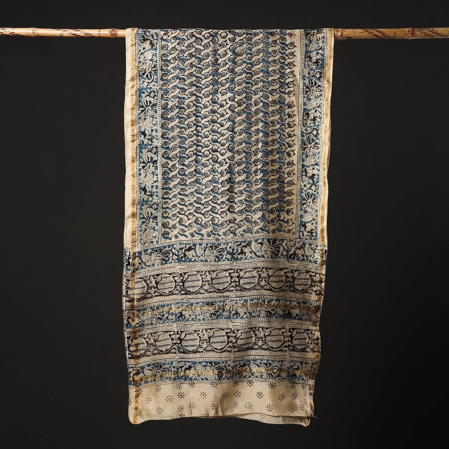 Multicolor Pedana Block Print Chanderi Silk Kalamkari Stole