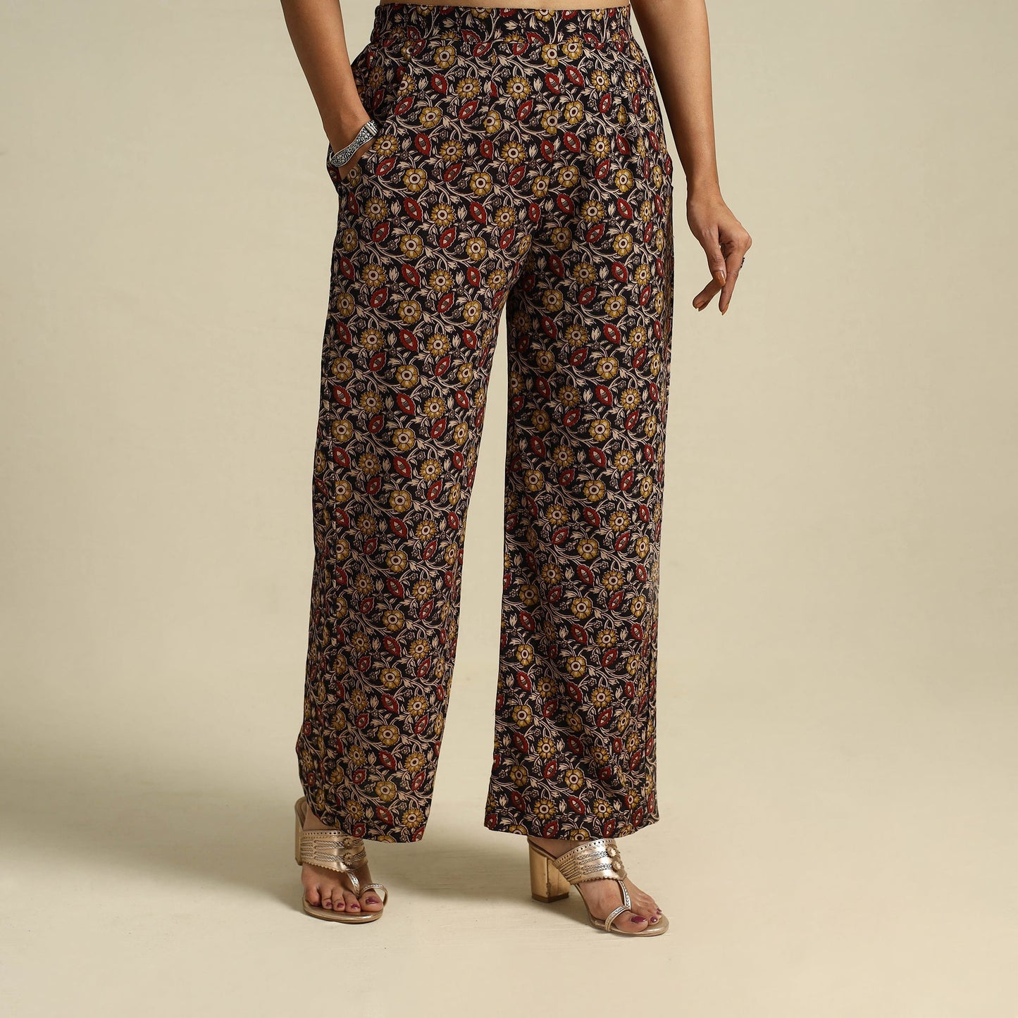 Multicolor Pedana Block Print Cotton Kalamkari Palazzo