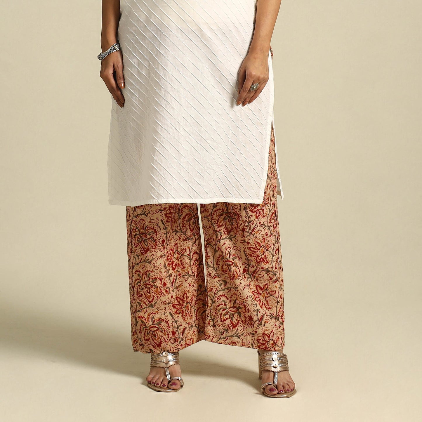 Multicolor Pedana Block Print Cotton Kalamkari Palazzo