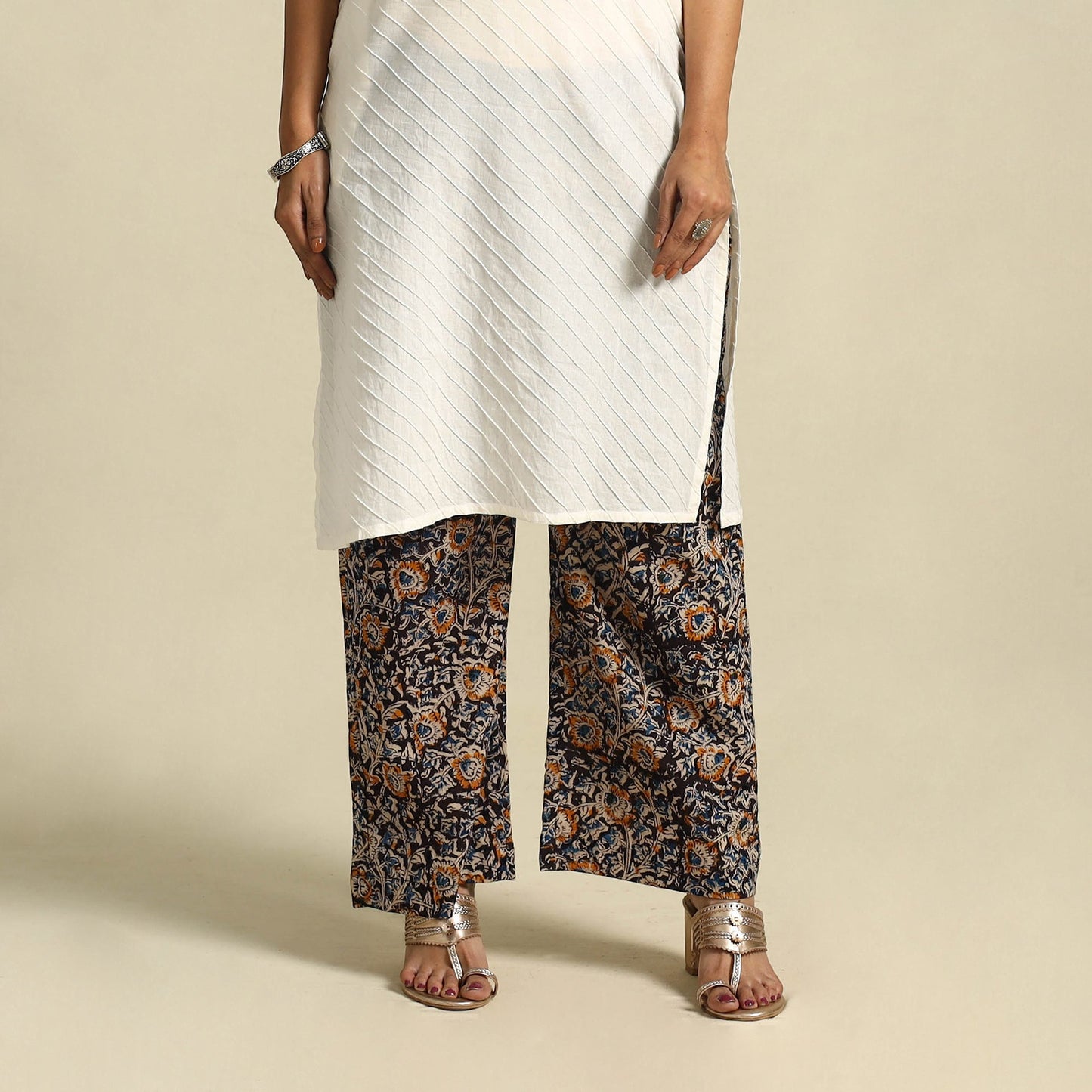 Multicolor Pedana Block Print Cotton Kalamkari Palazzo