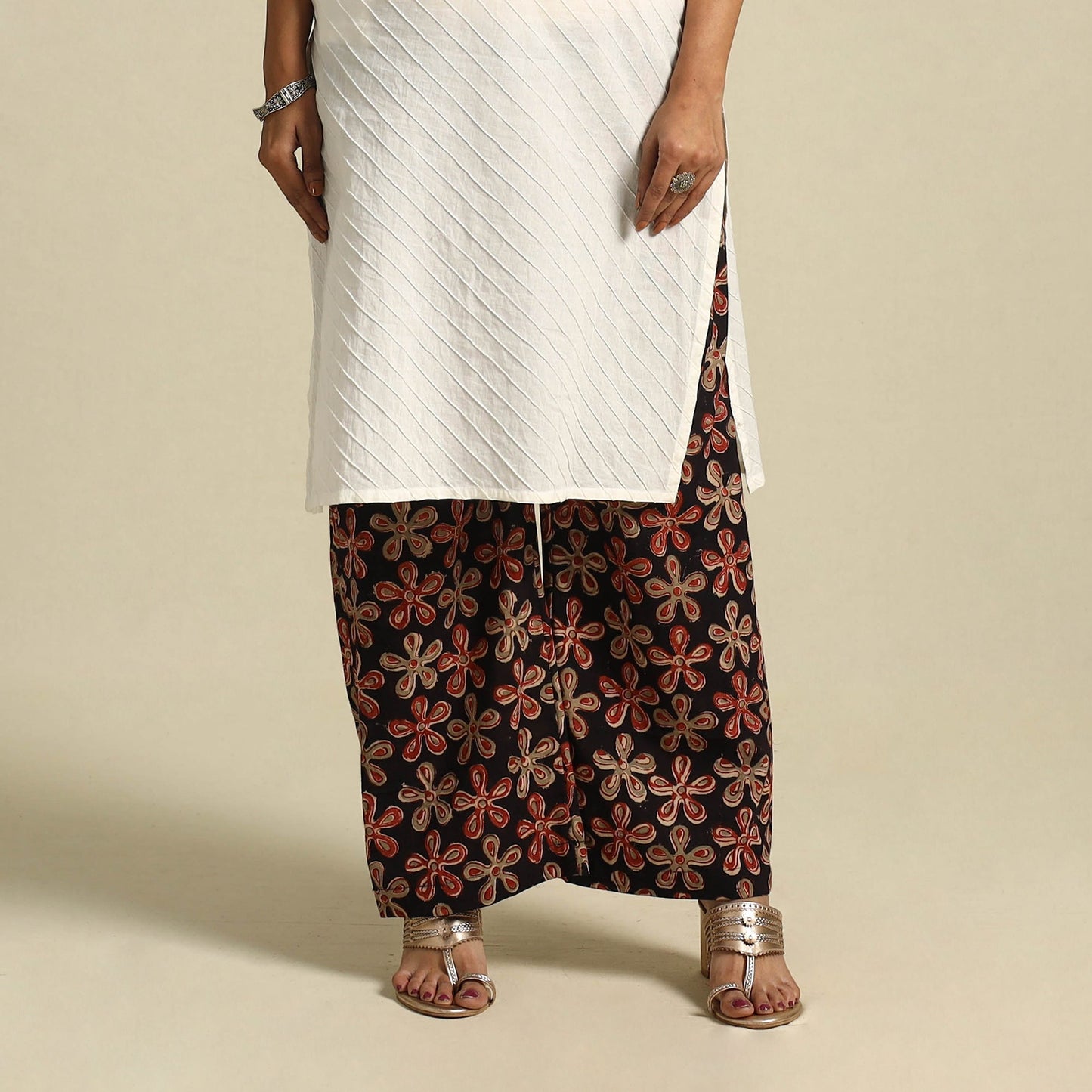 Multicolor Pedana Block Print Cotton Kalamkari Palazzo