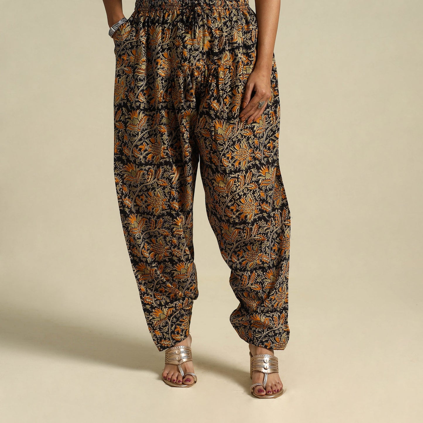 Multicolor Pedana Block Print Cotton Kalamkari Salwar