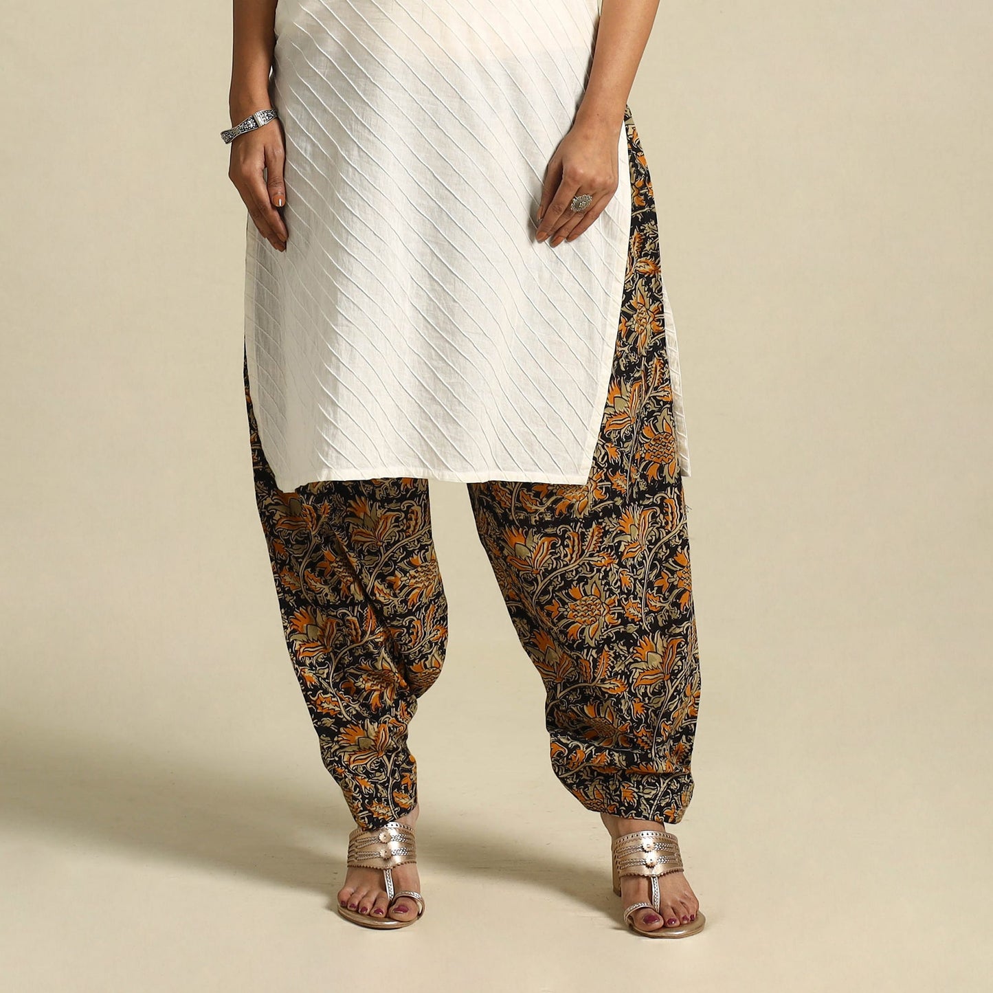 Multicolor Pedana Block Print Cotton Kalamkari Salwar