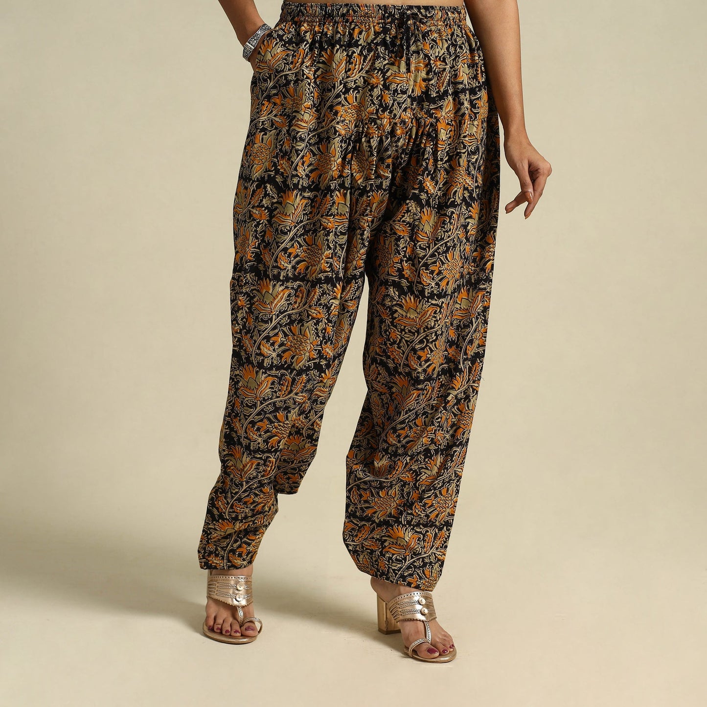 Multicolor Pedana Block Print Cotton Kalamkari Salwar