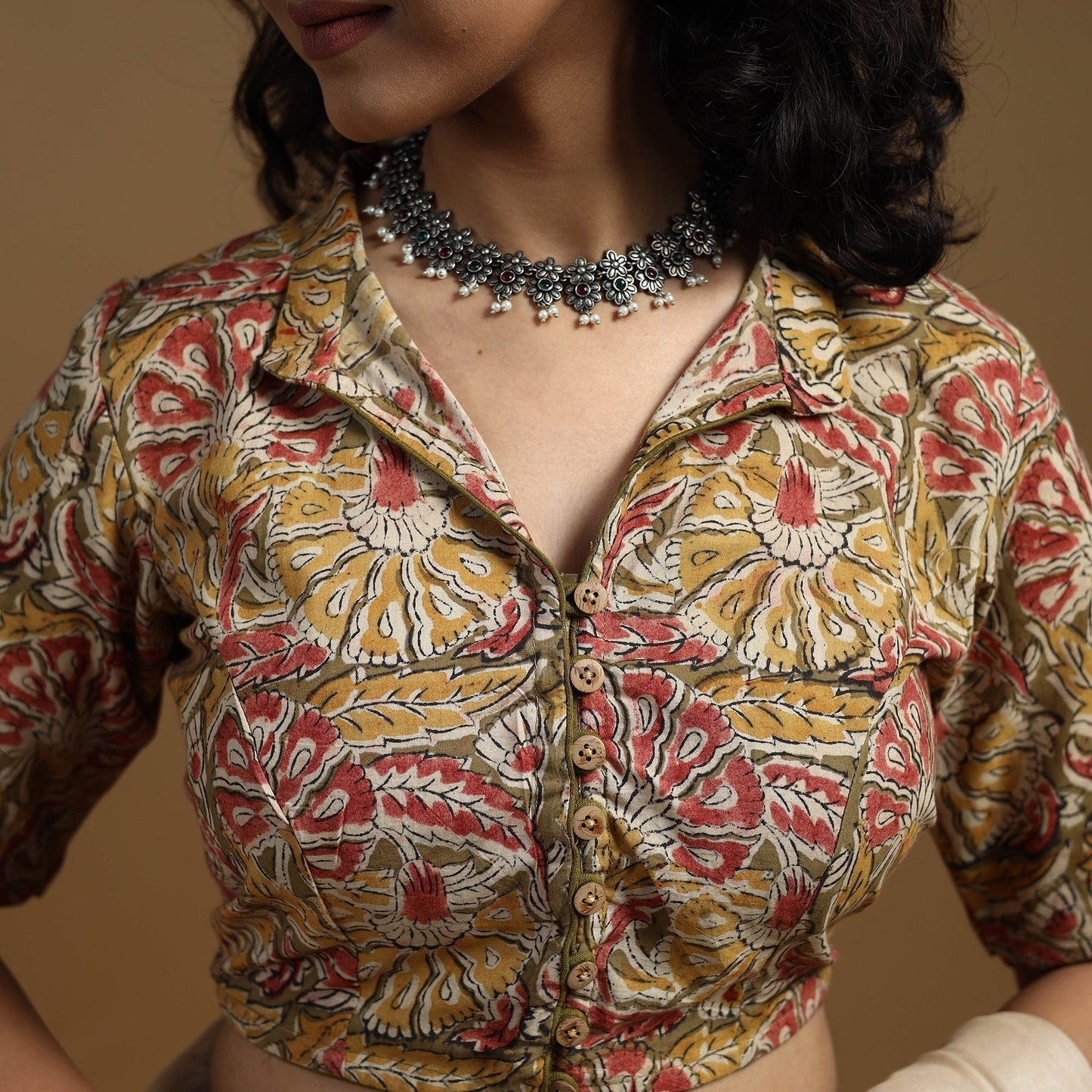 Pedana cotton natural dyed kalamkari readymade blouse 05