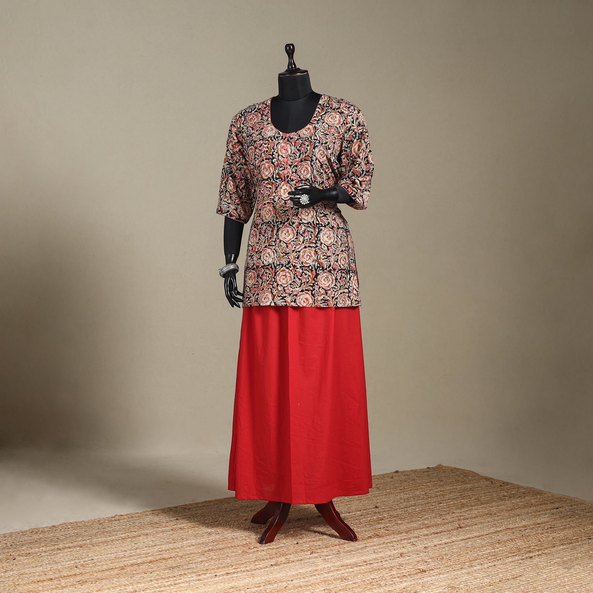 Multicolor - Pedana Block Print Natural Dyed Cotton Short Kalamkari Kurta 03