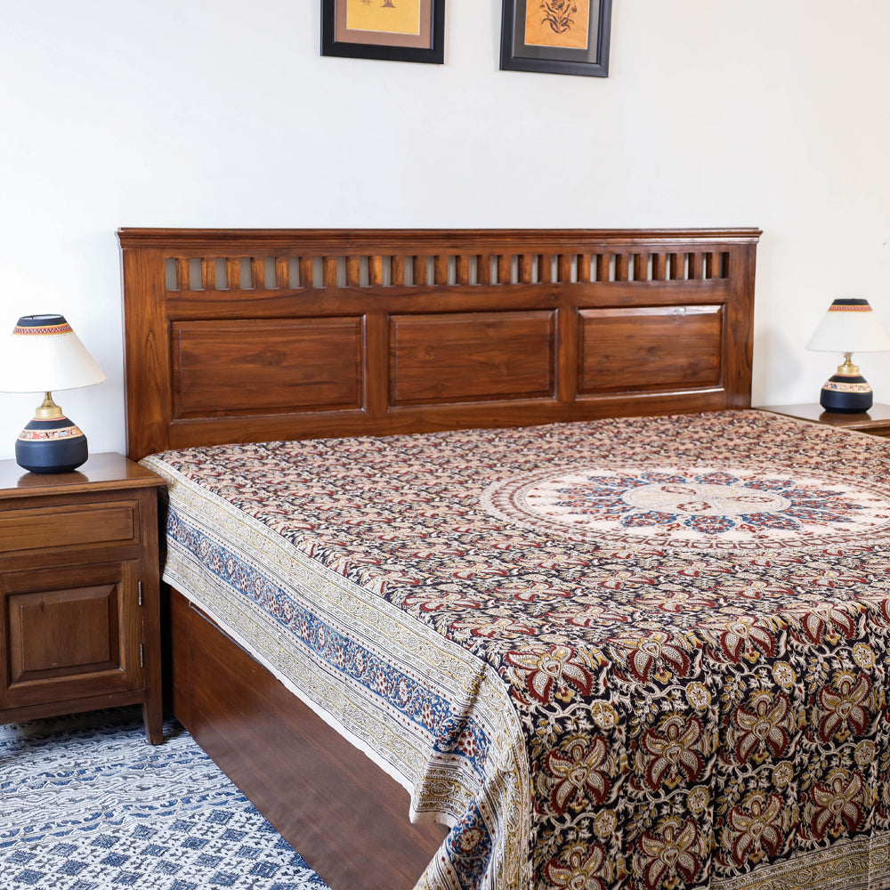 Buy Kalamkari Block Printed Natural Dyed Cotton Double Bedcover Online at iTokri.com