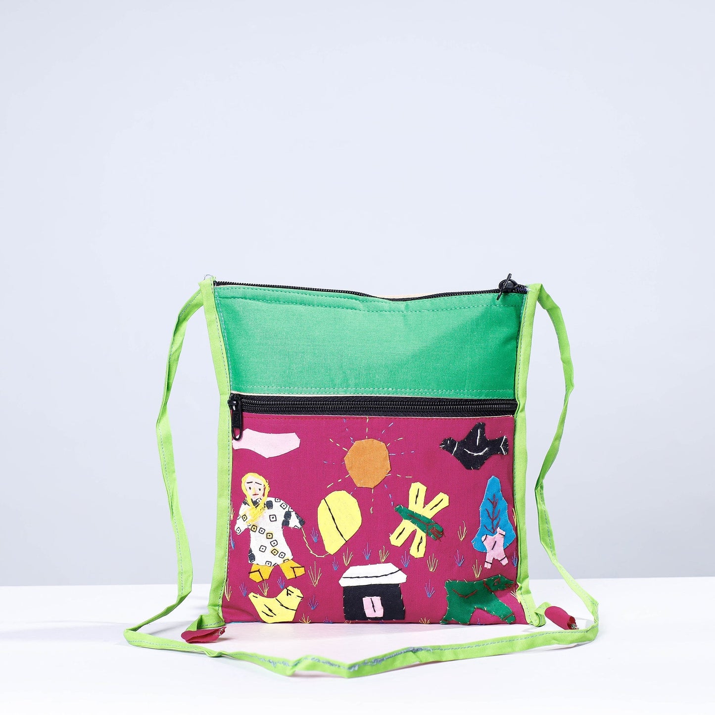 Multicolor - Pipli Applique Work Cotton Sling Bag