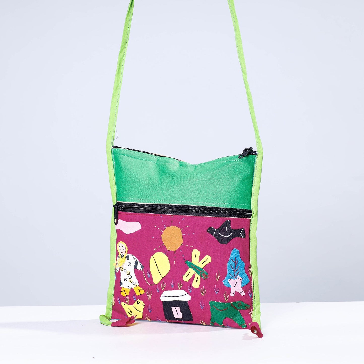 Multicolor - Pipli Applique Work Cotton Sling Bag