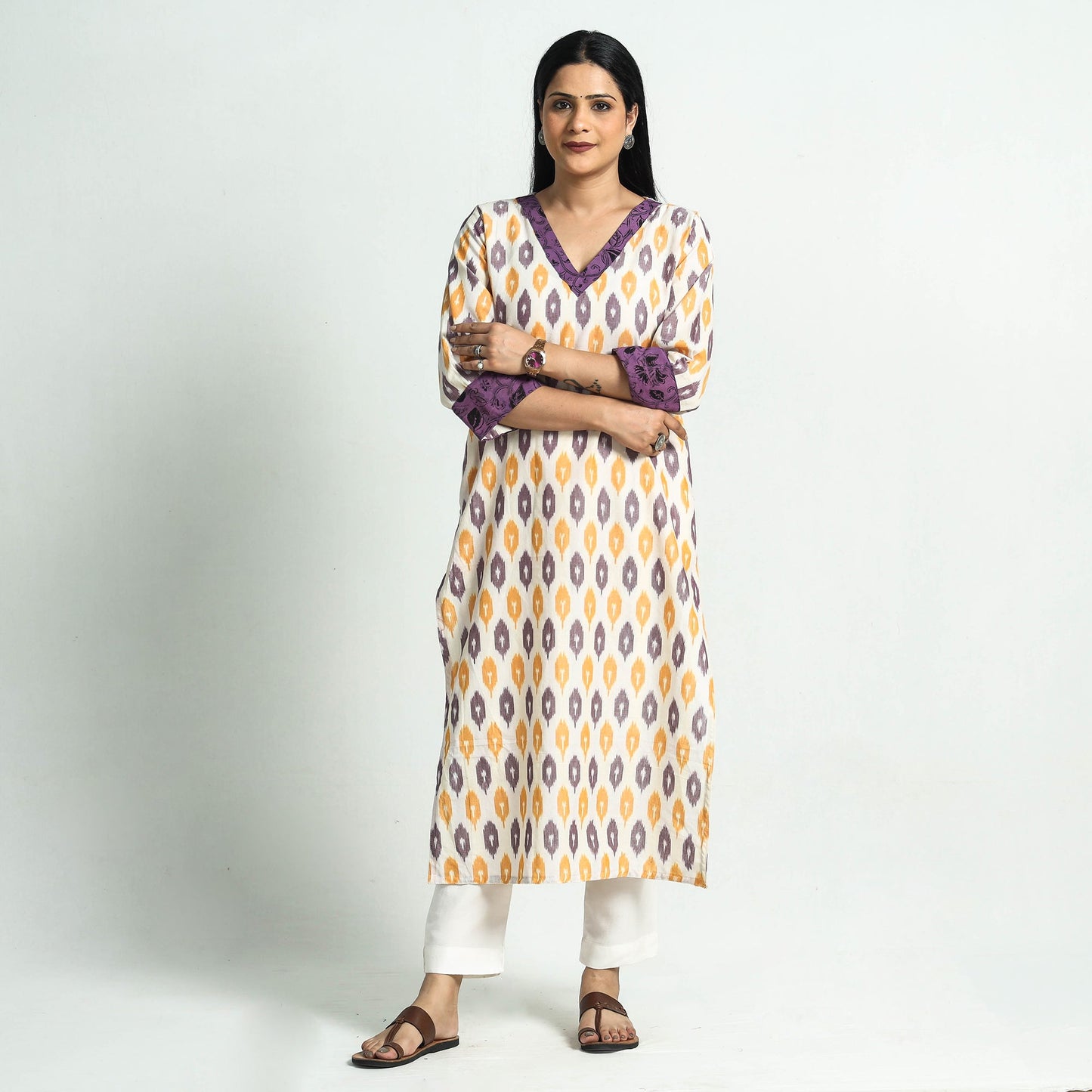 Multicolor Pochampally Ikat Cotton Straight Kurta