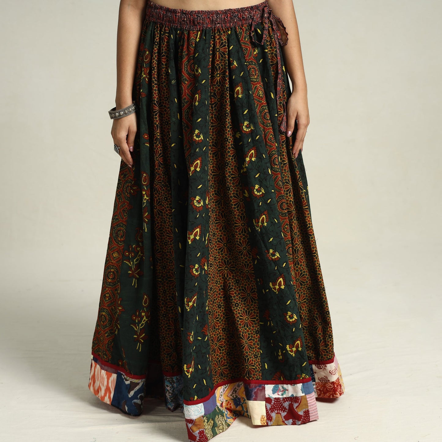 Multicolor - printed 24 kali patchwork cotton long skirt 35