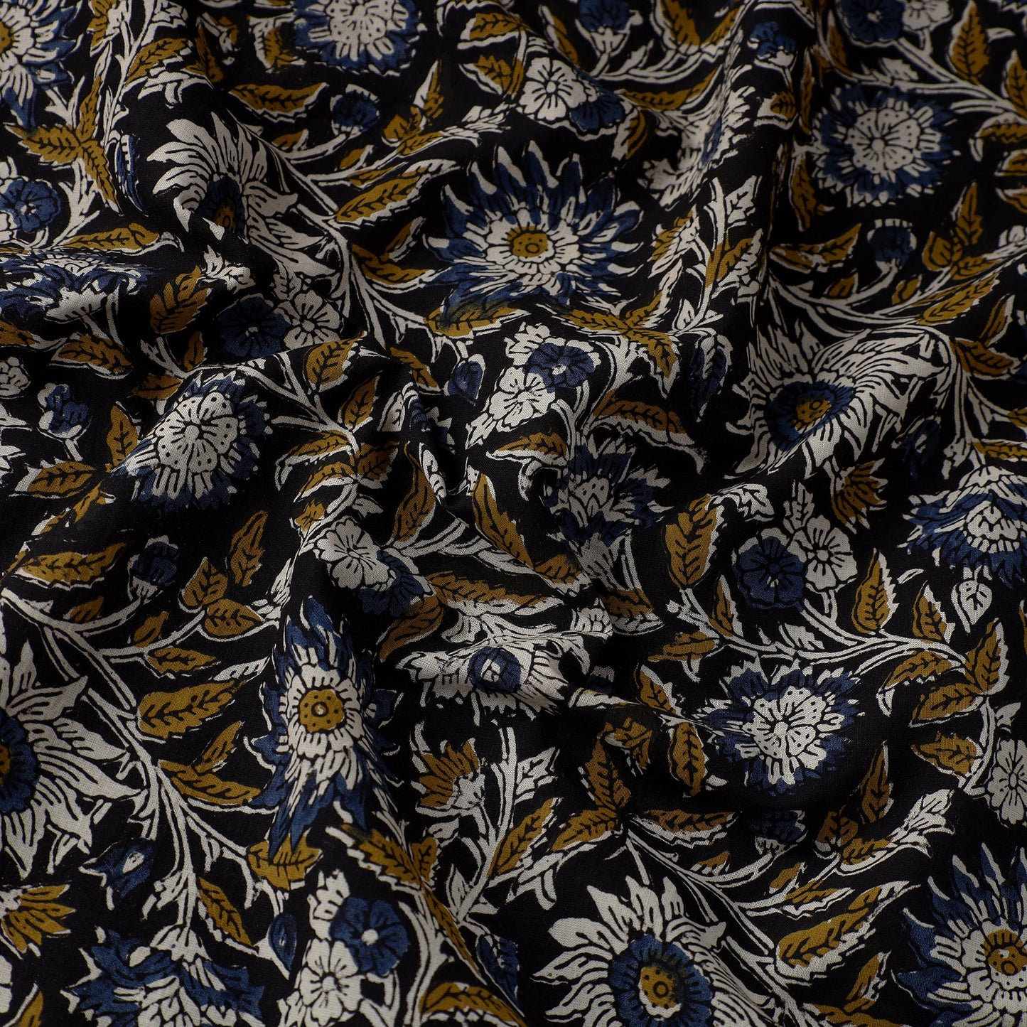 Multicolor Block Printed Cotton Kalamkari Bagru Fabric