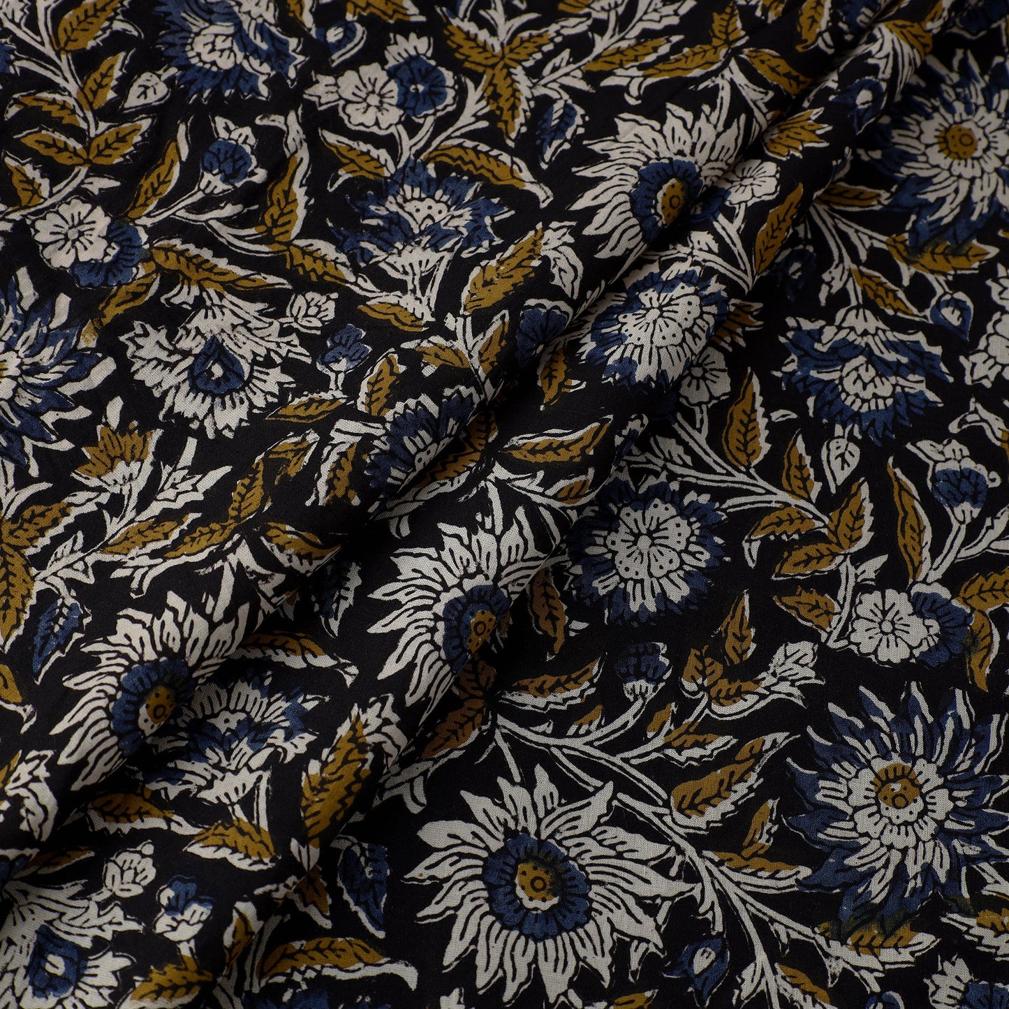 Multicolor Block Printed Cotton Kalamkari Bagru Fabric