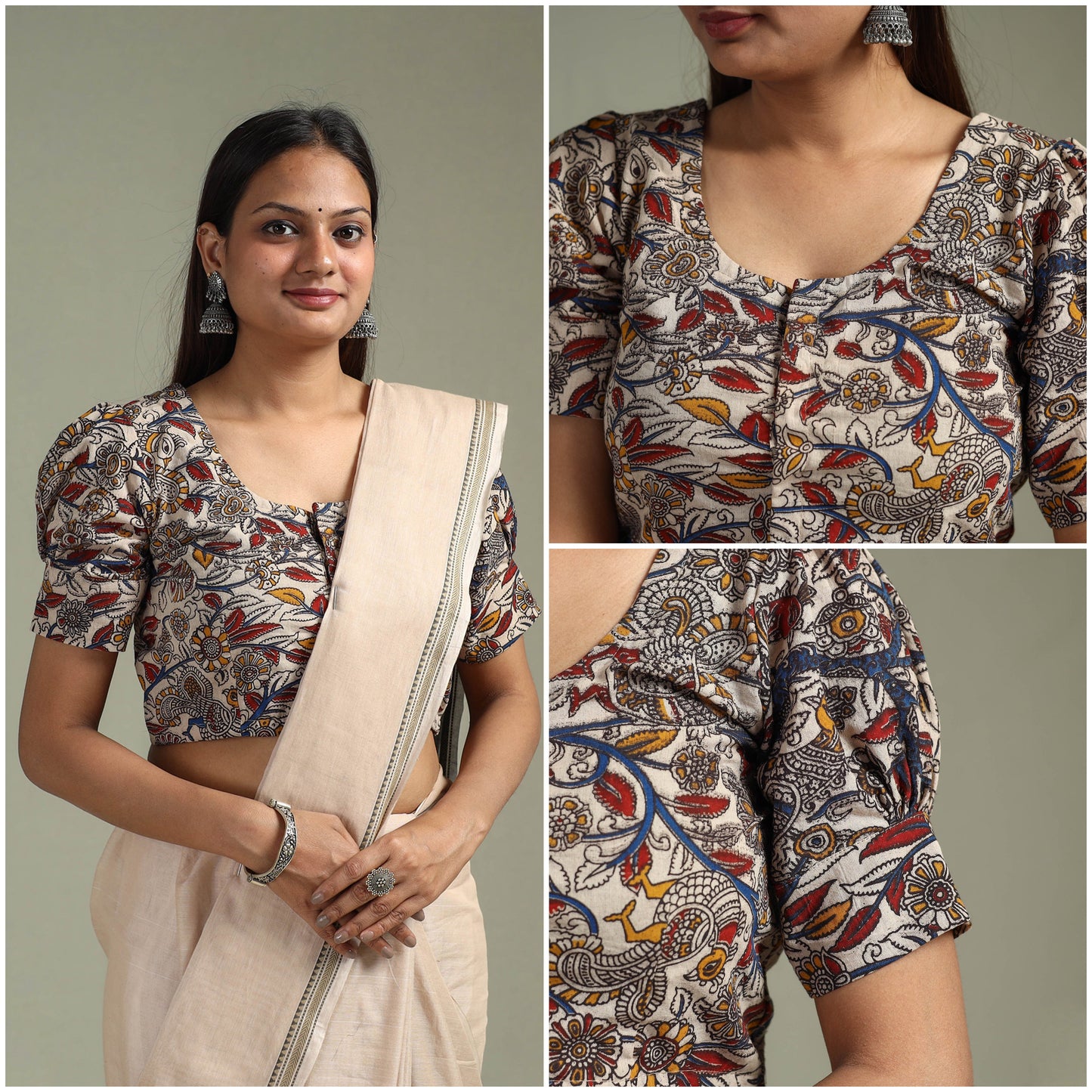 Printed cotton kalamkari readymade blouse 03 - handcrafted