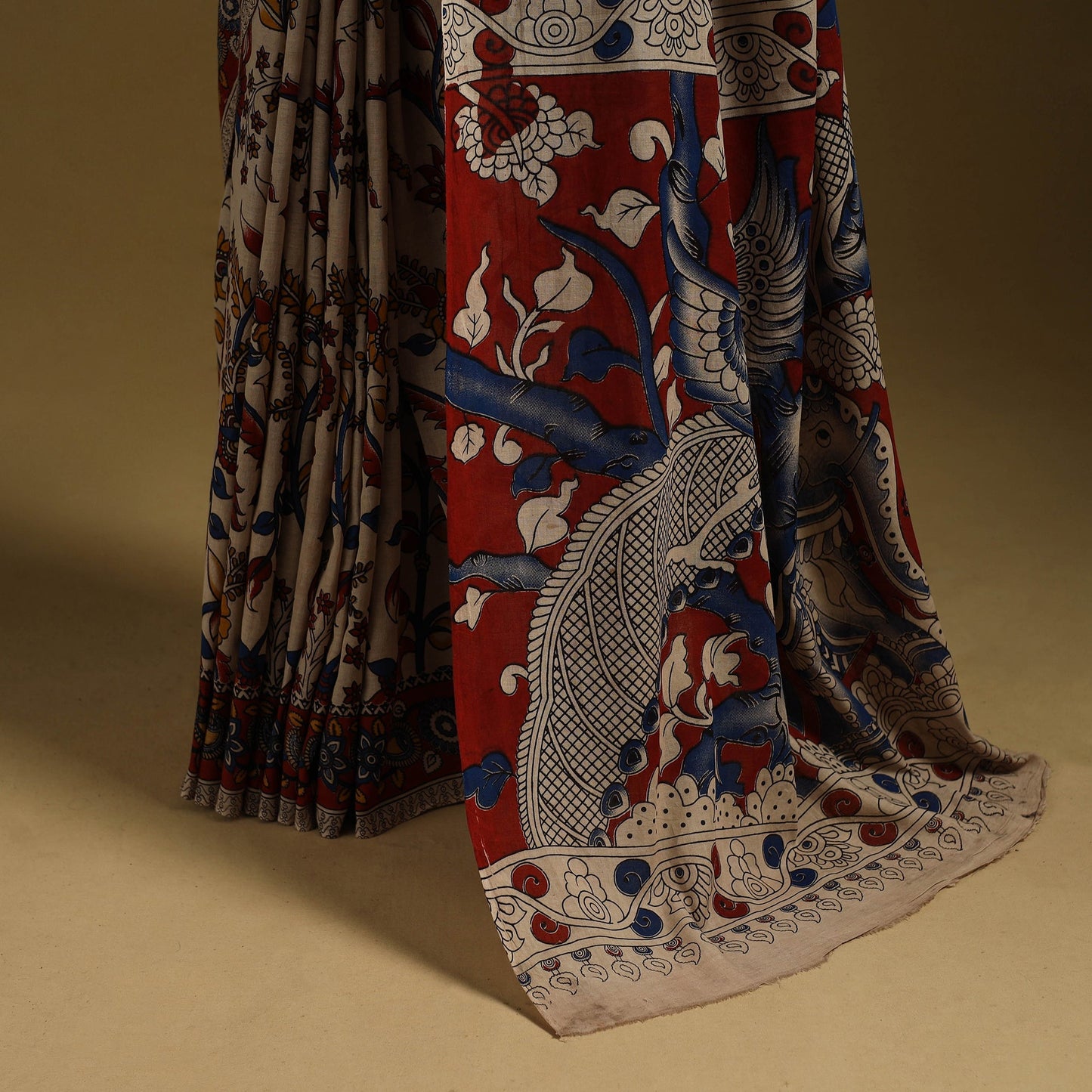 Printed cotton kalamkari saree 02 - handcrafted
