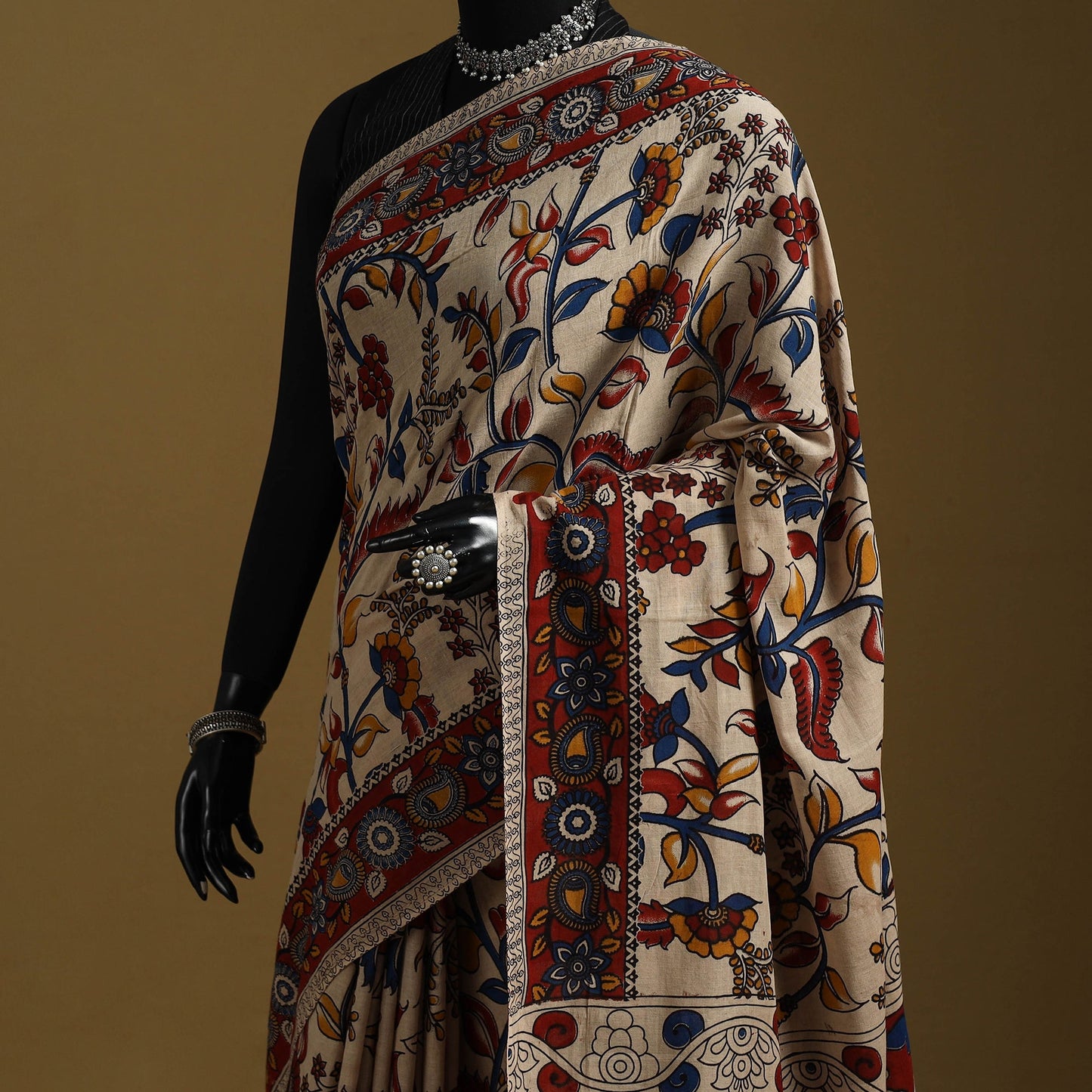 Printed cotton kalamkari saree 02 - handcrafted