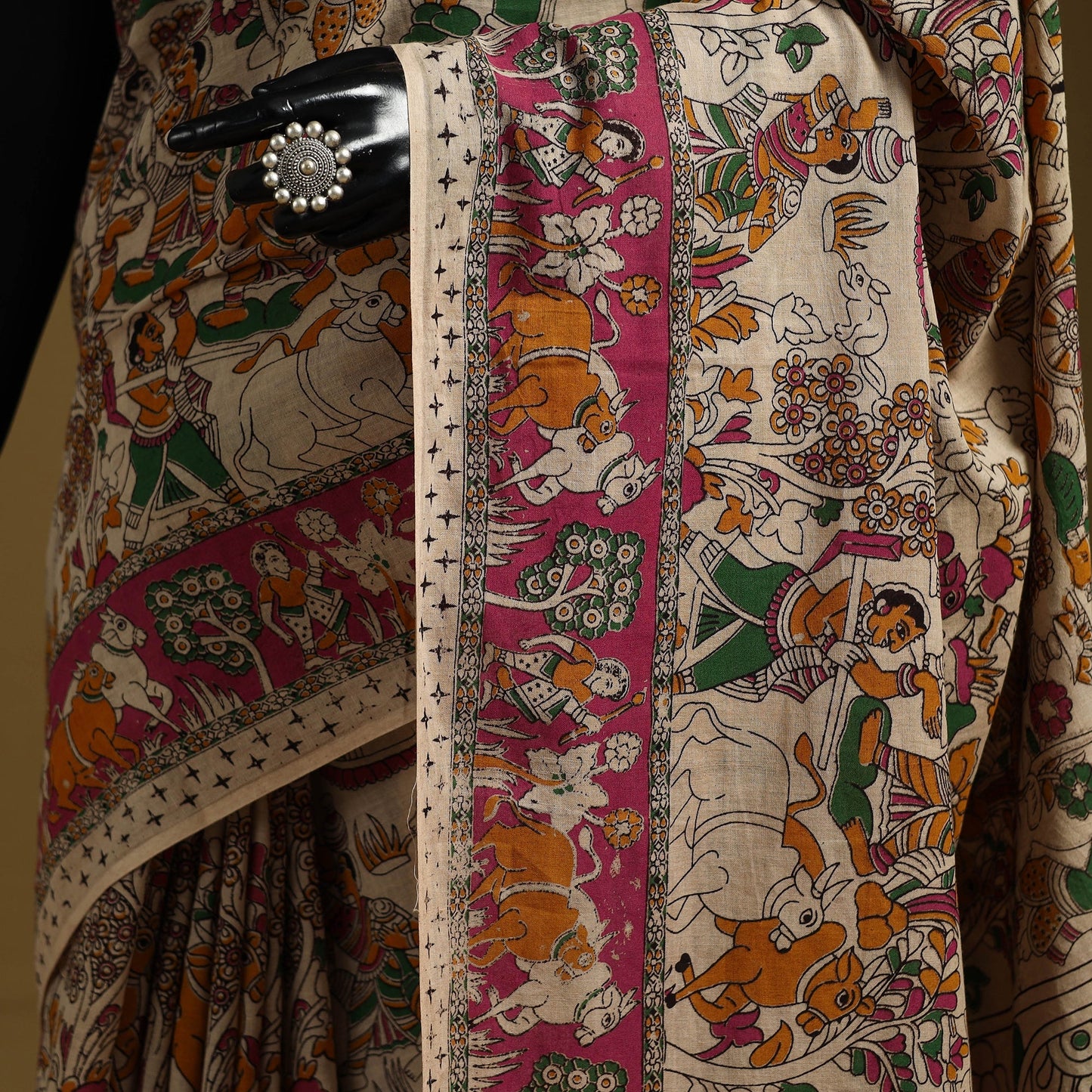 Printed cotton kalamkari saree 22 - handcrafted