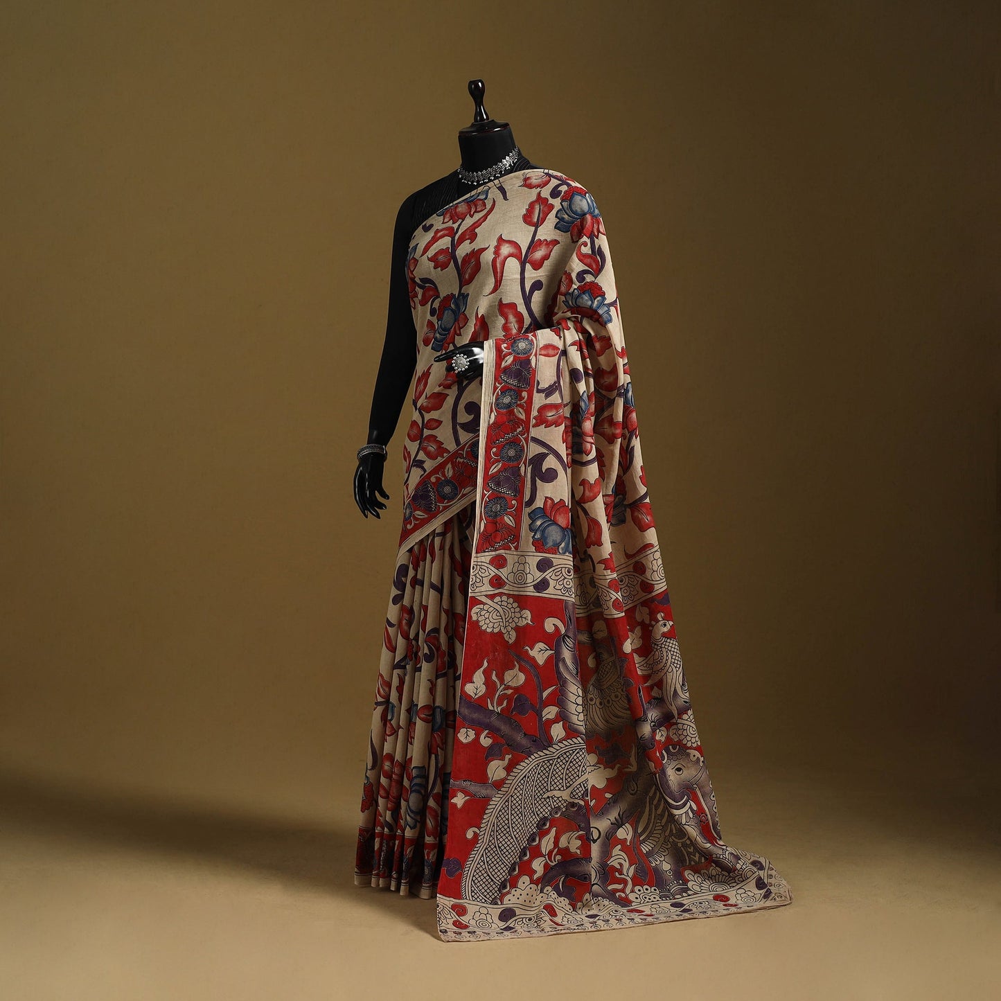 Printed cotton kalamkari saree 44 - handcrafted