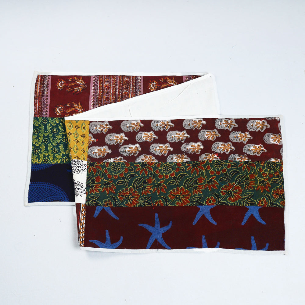 Multicolor Block Printed Patchwork Cotton Table Runner