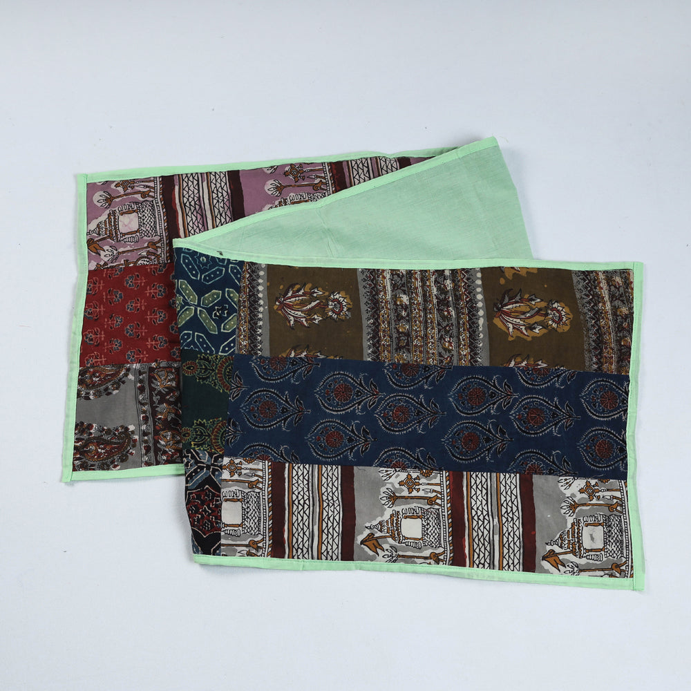 Multicolor Block Printed Patchwork Cotton Table Runner
