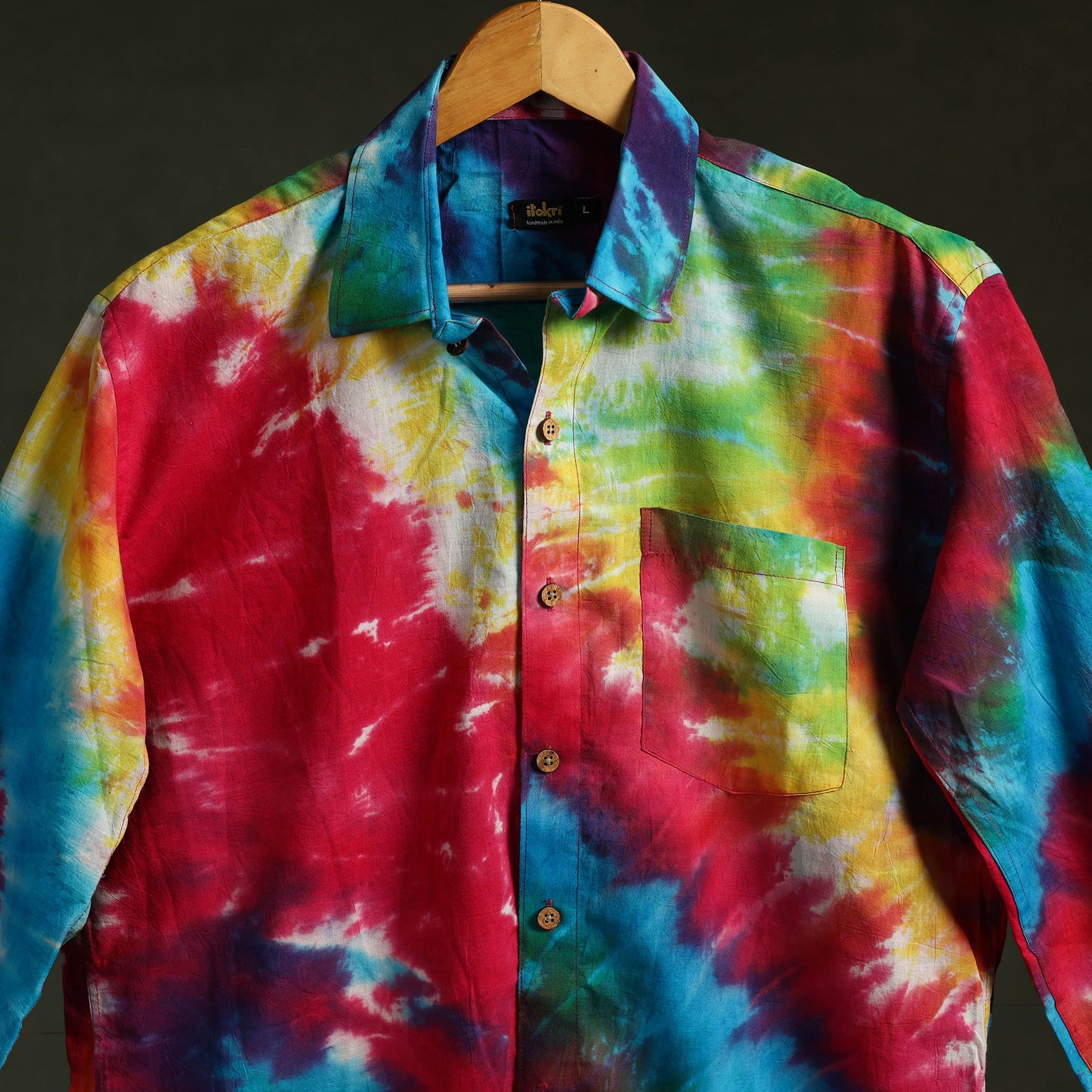 Multicolor - pure cotton full sleeve tie-dye men shibori