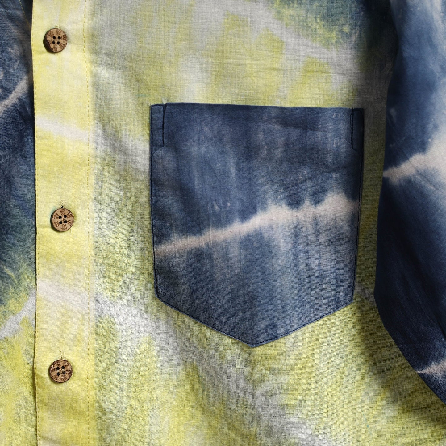 Yellow & blue - pure cotton full sleeve tie-dye men shibori