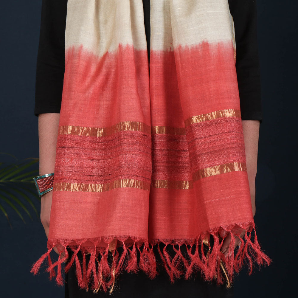 Pure Handloom Spun Silk Tye-Dye Stole with Ghicha Border